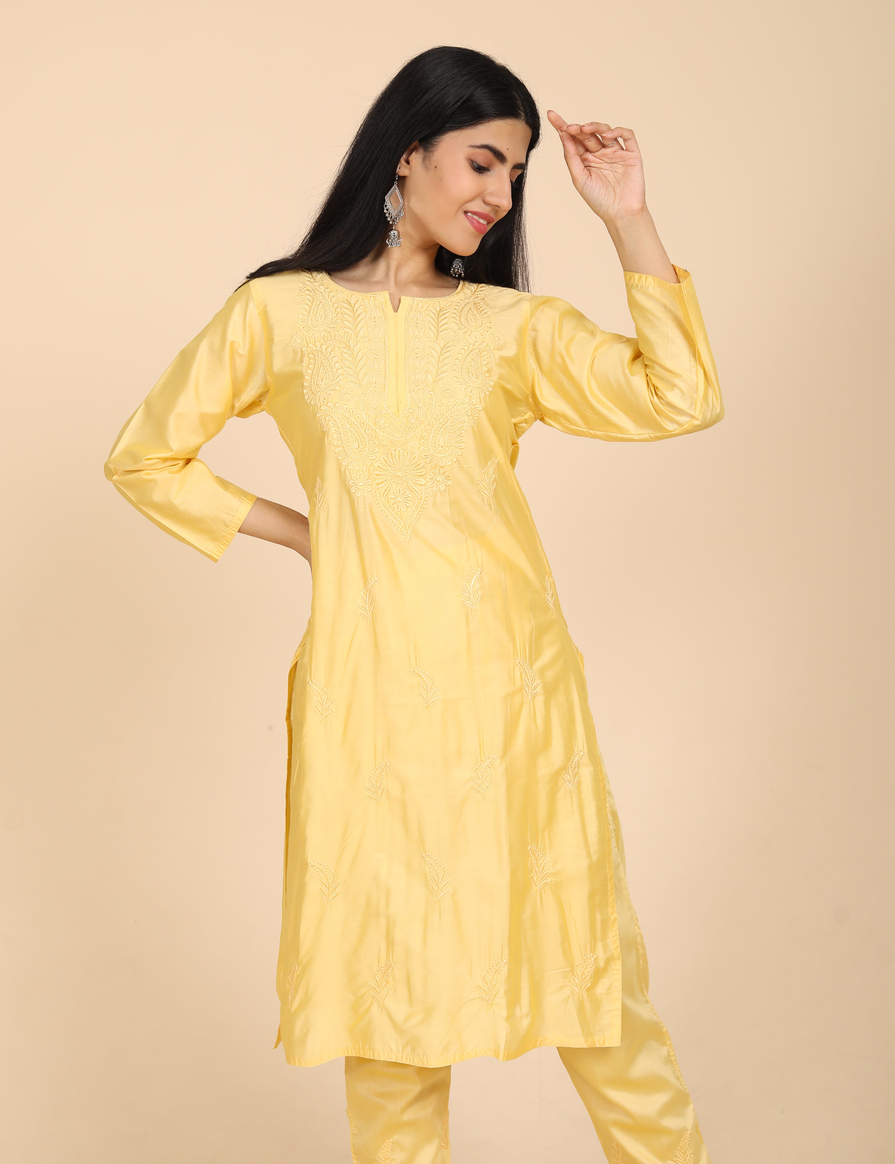 Jashn Yellow Chikankari Kurta Set