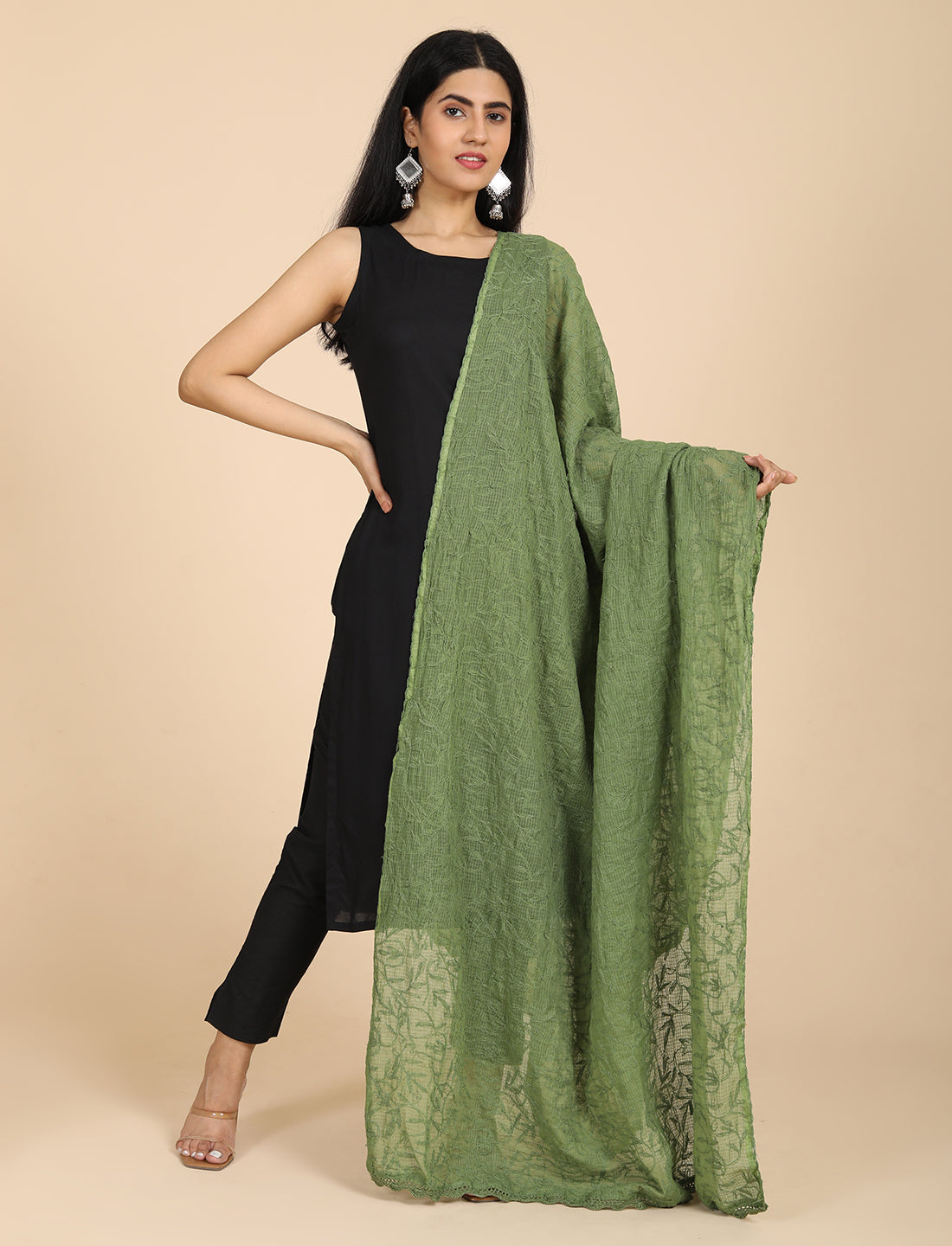 Bunna Olive Chikankari Dupatta