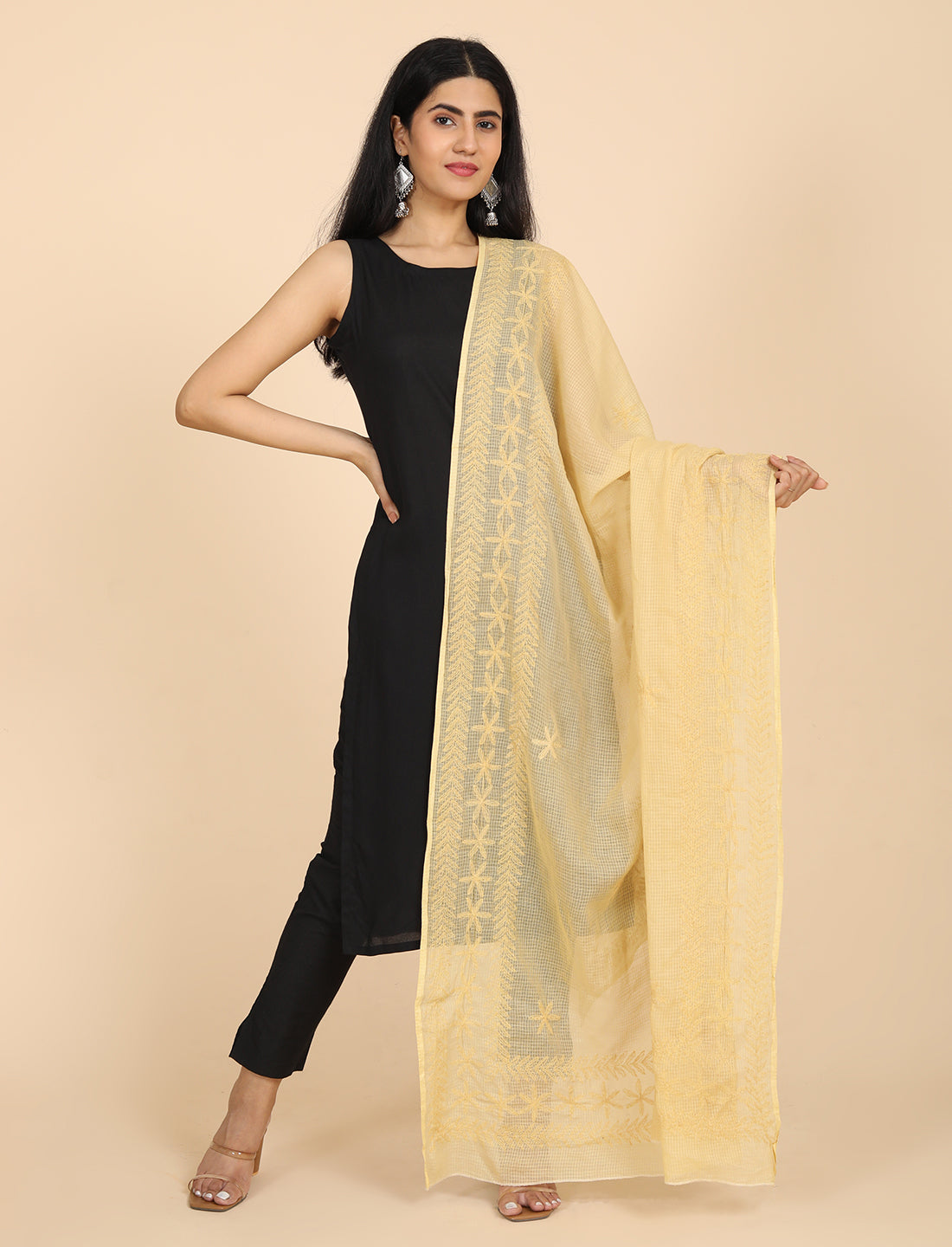 Shifa Beige Chikankari Dupatta