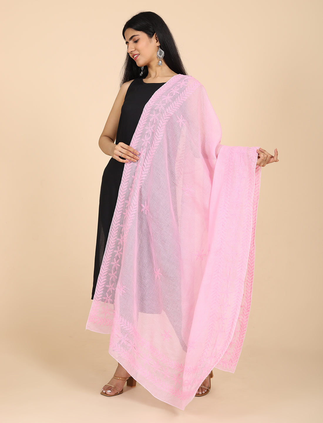 Shifa Pink Chikankari Dupatta