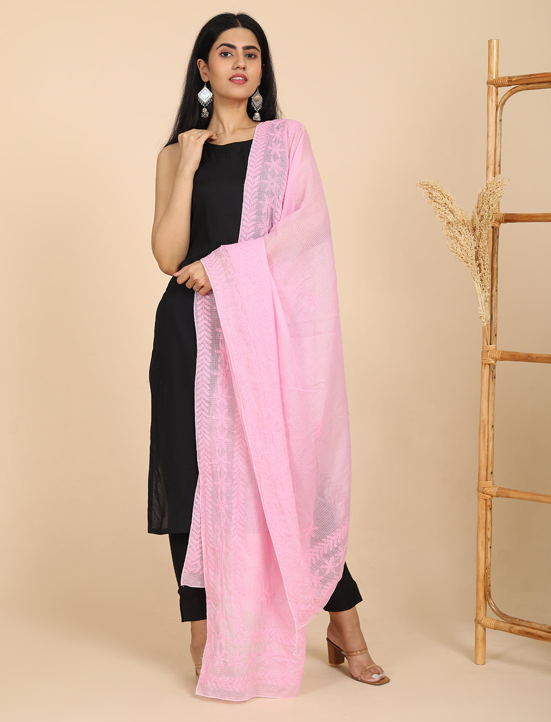 Shifa Pink Chikankari Dupatta