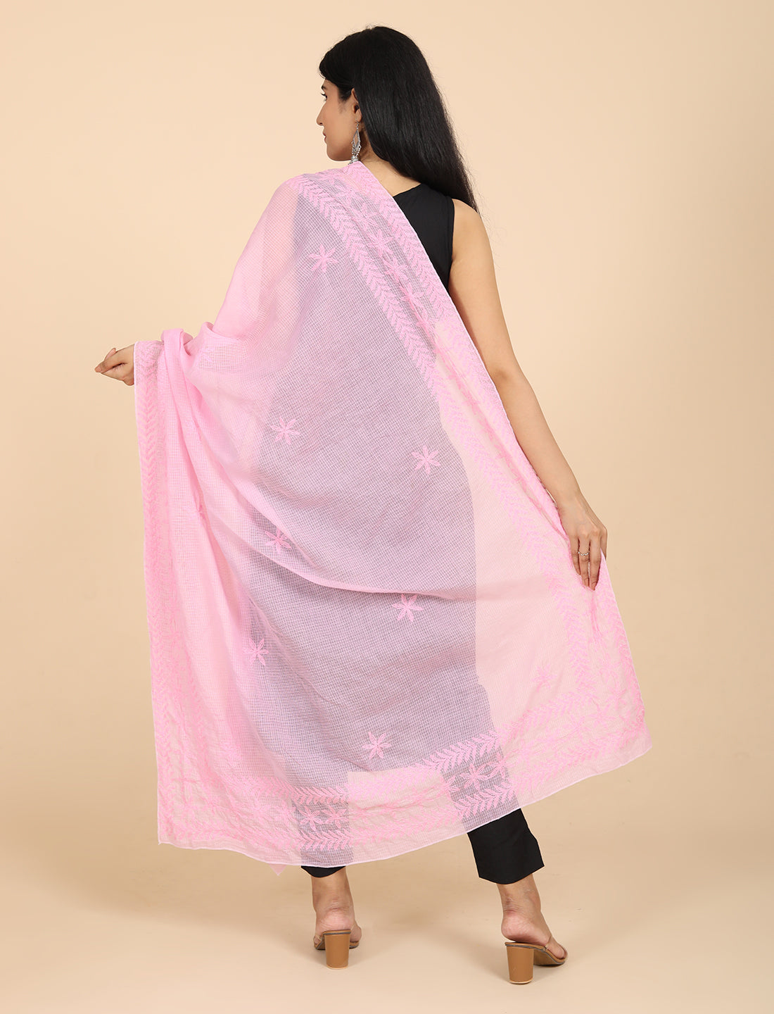 Shifa Pink Chikankari Dupatta