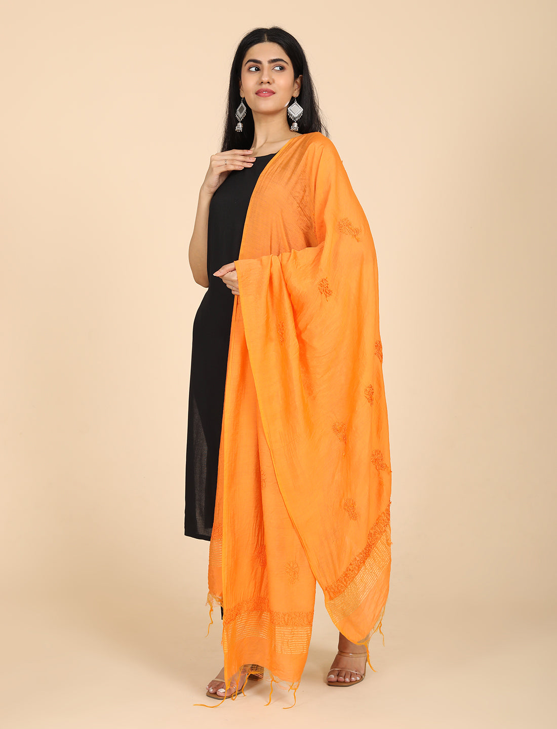 Noor Orange Chikankari Dupatta