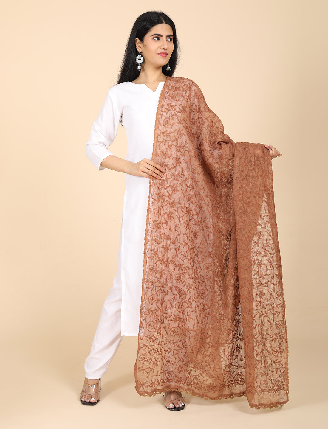 Bunna Brown Chikankari Dupatta