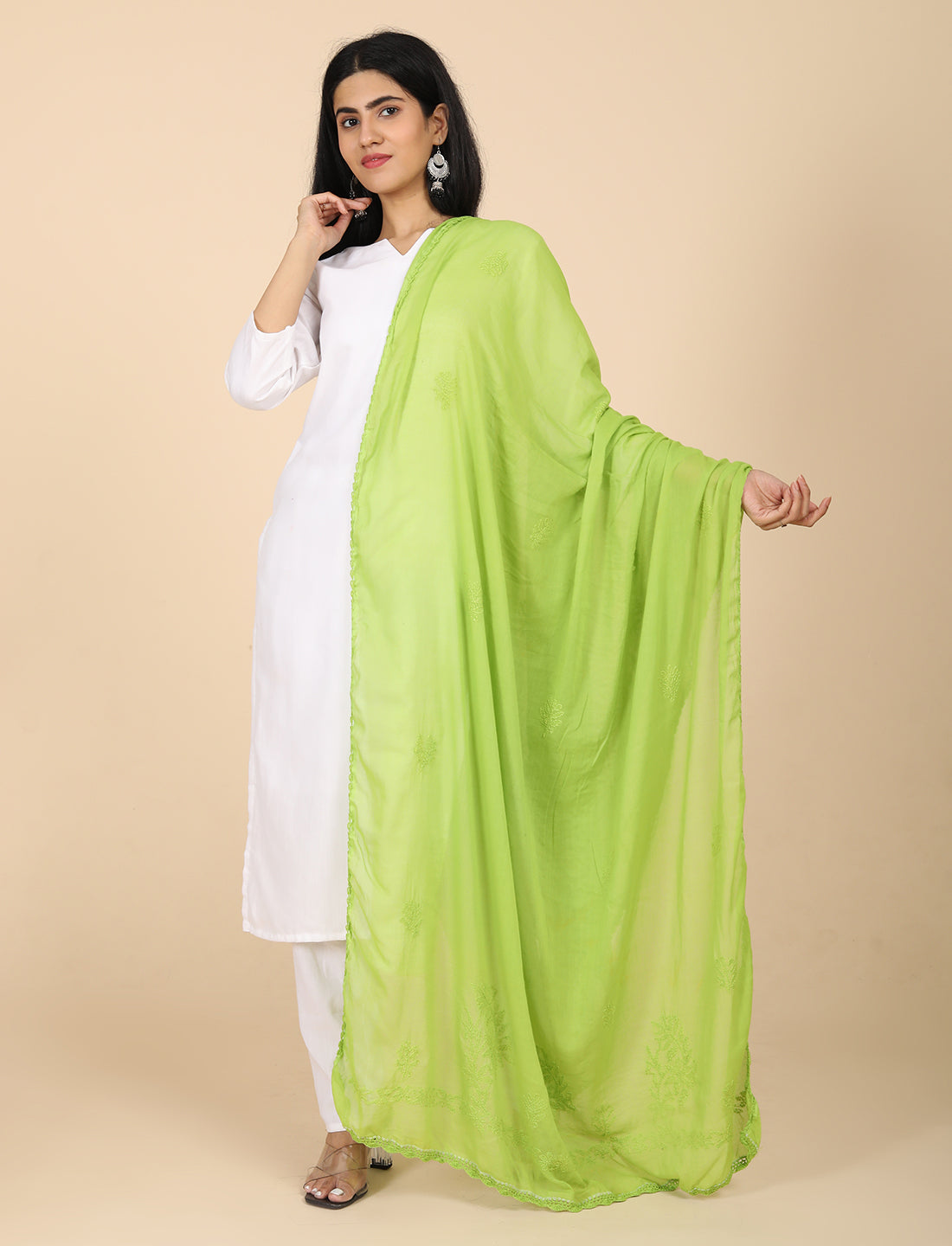 Ada Green Chikankari Dupatta