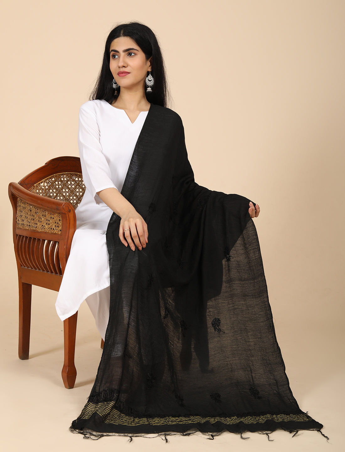 Noor Black Chikankari Dupatta