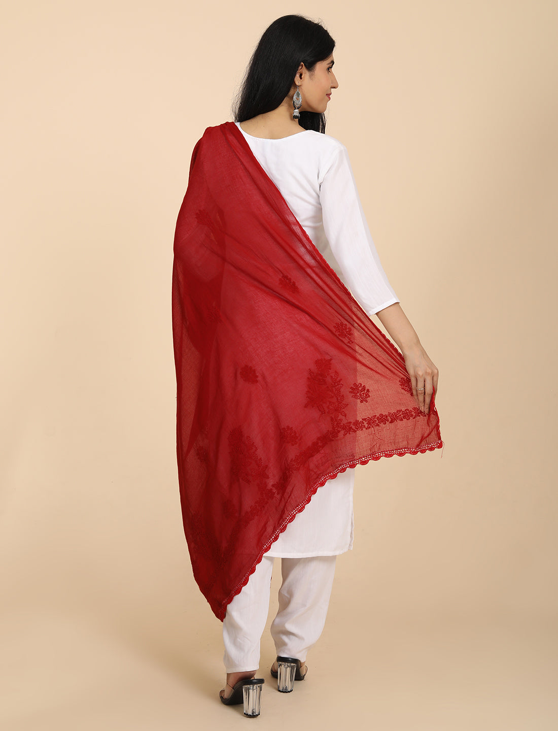 Ada Maroon Chikankari Dupatta