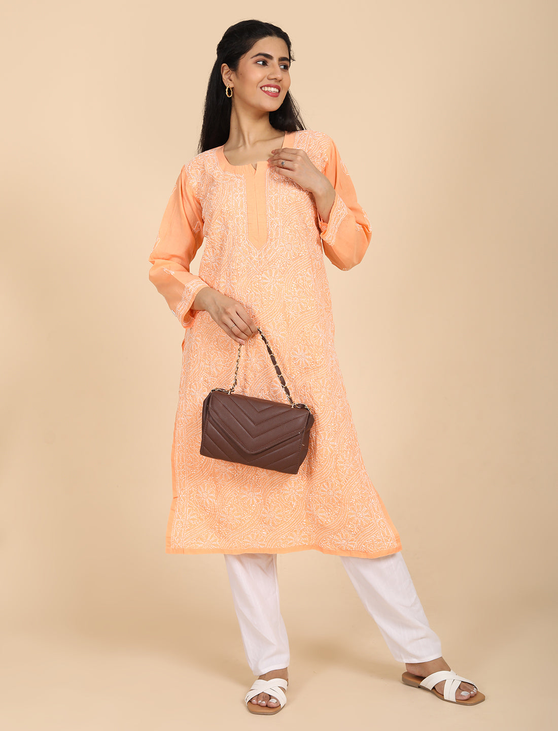 Shabika Orange Chikankari Kurta