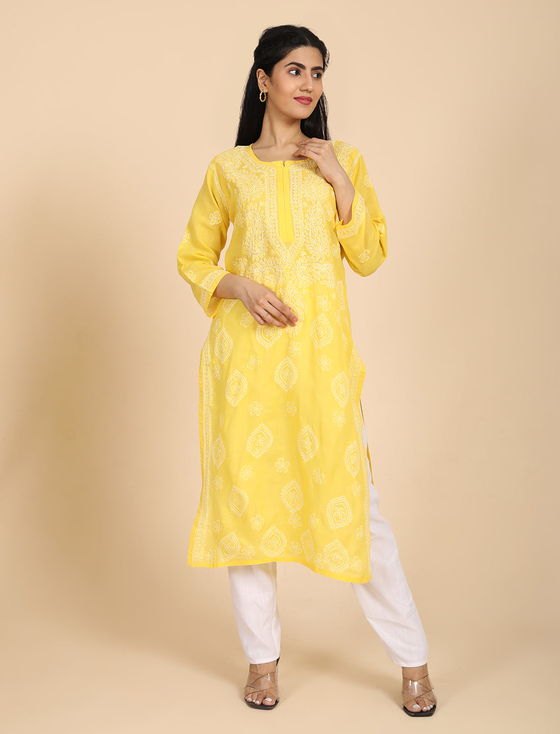 Imtizaj Yellow Chikankari Kurta