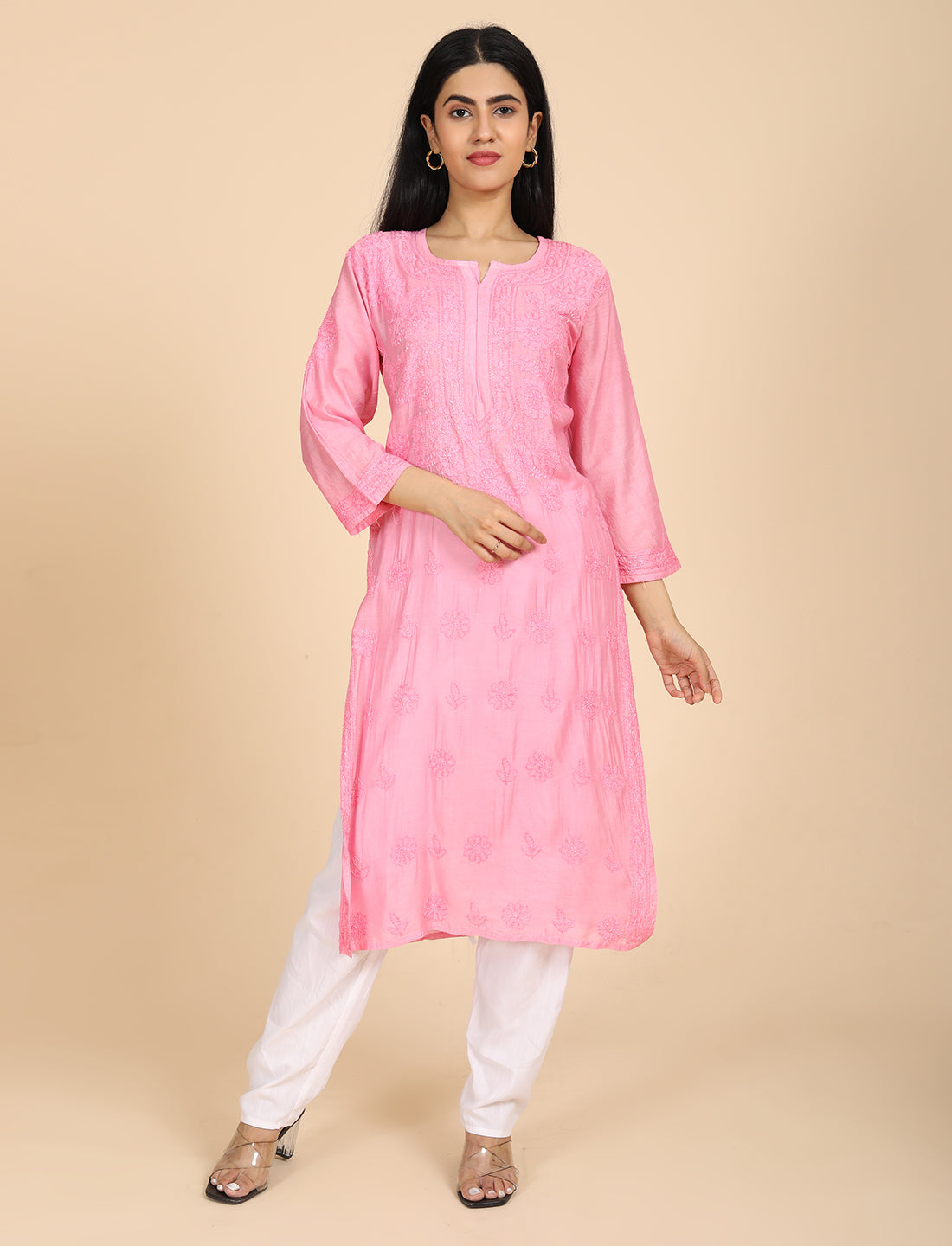 Hassas Pink Chikankari Kurta