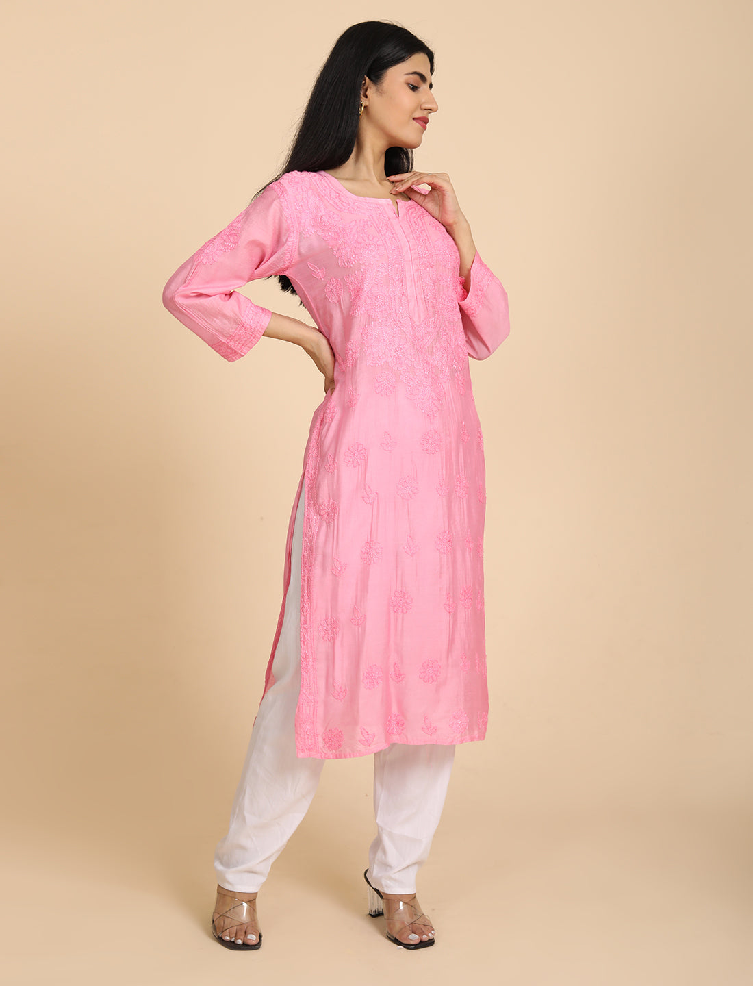 Hassas Pink Chikankari Kurta