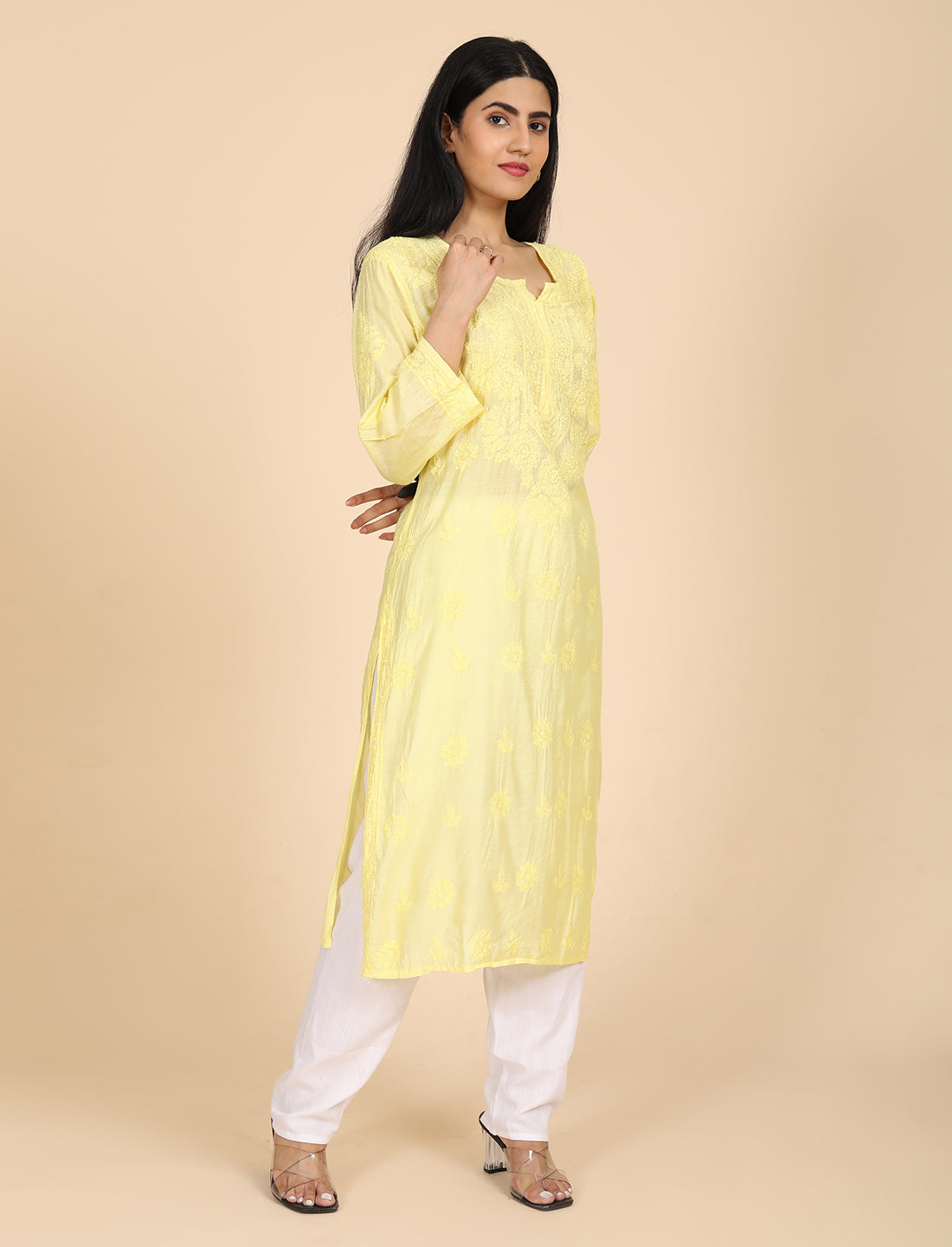 Hassas Yellow Chikankari Kurta