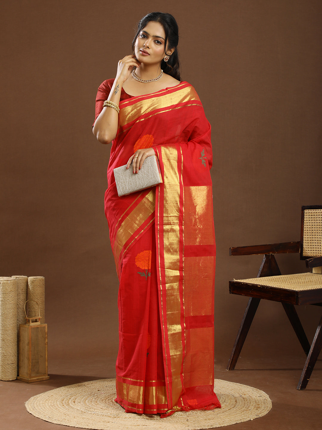 Genda Red Venkatagiri Saree