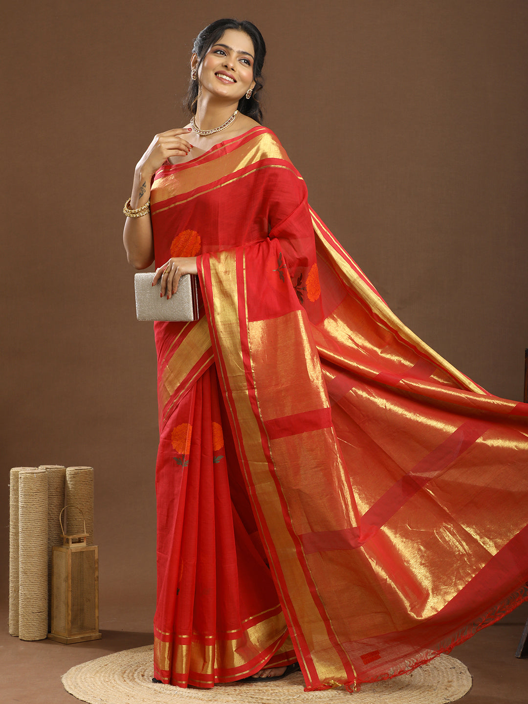 Genda Red Venkatagiri Saree