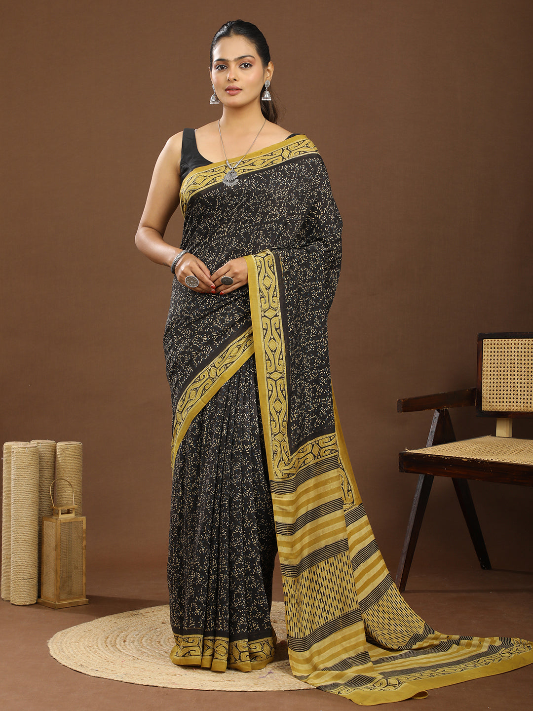 Karmakari Multicolored Ajrakh Saree