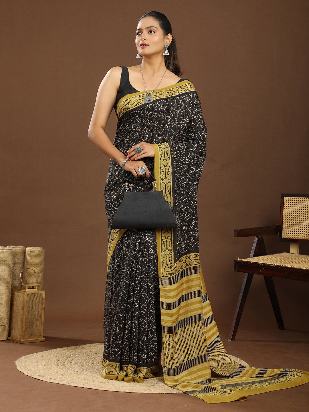 Karmakari Multicolored Ajrakh Saree