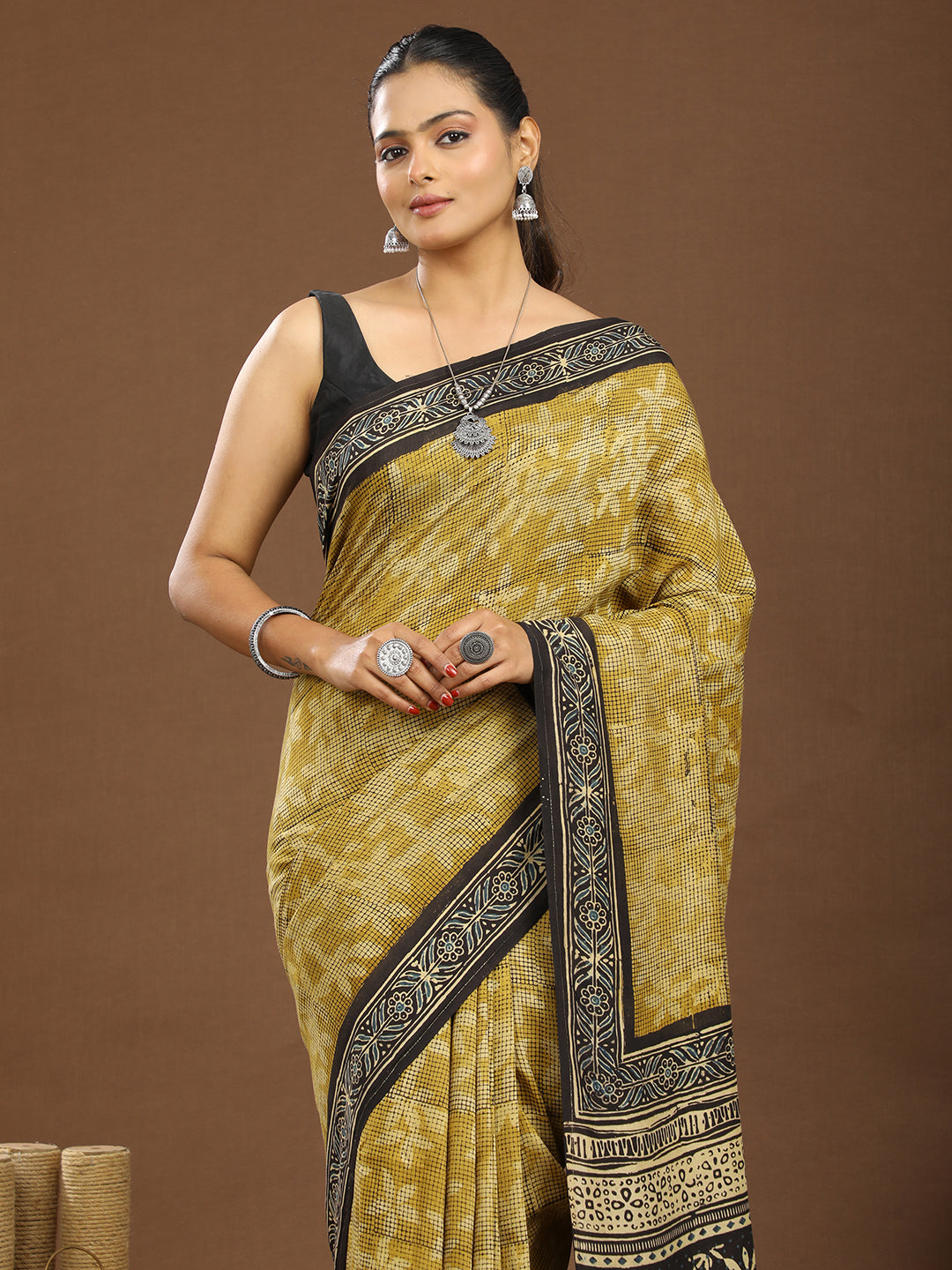 Karmakari Multicolored Ajrakh Saree