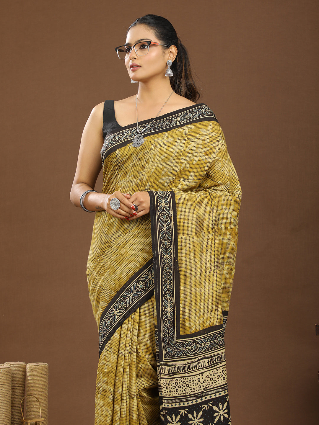 Karmakari Multicolored Ajrakh Saree