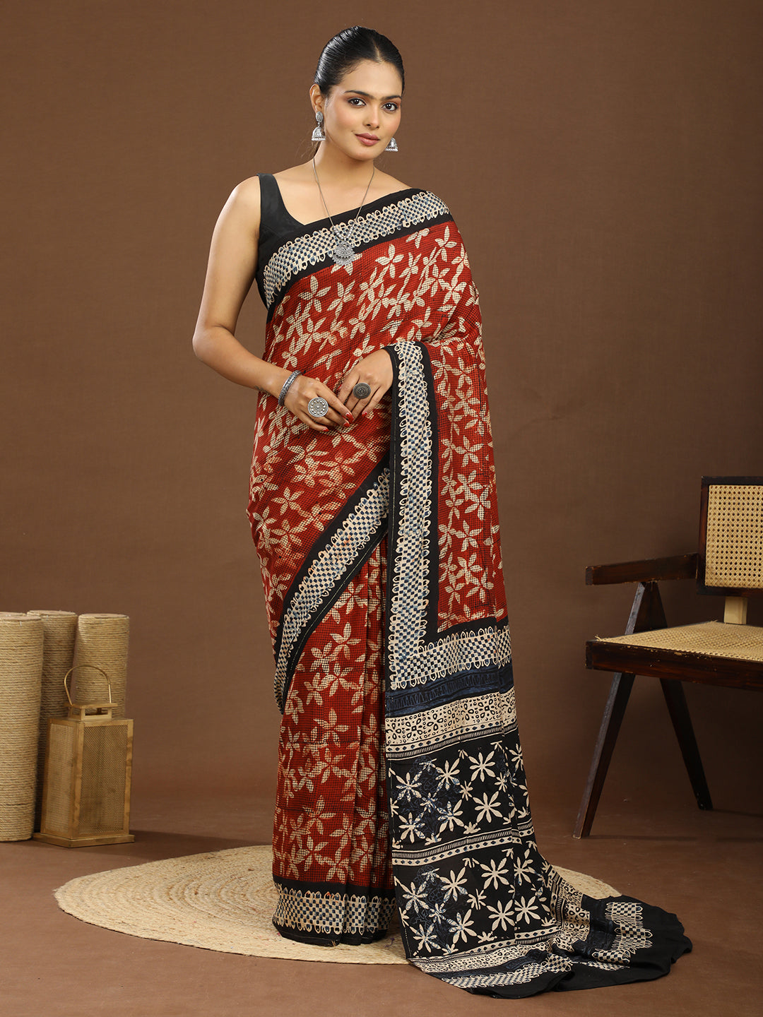 Karmakari Multicolored Ajrakh Saree