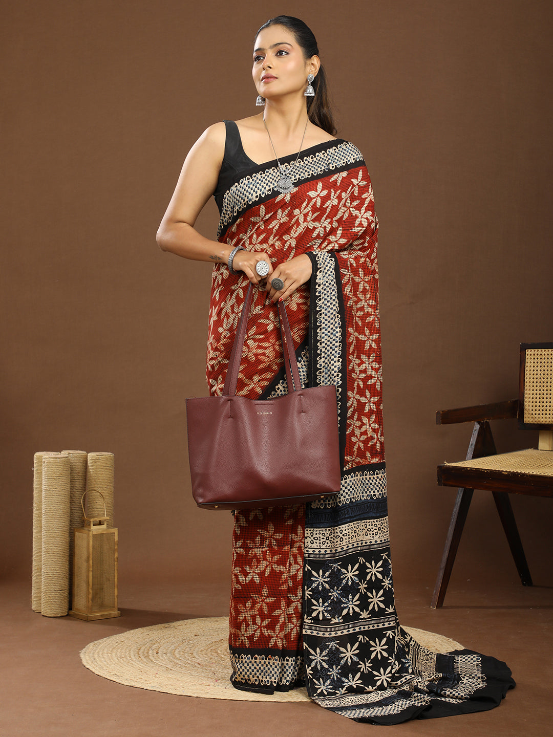 Karmakari Multicolored Ajrakh Saree