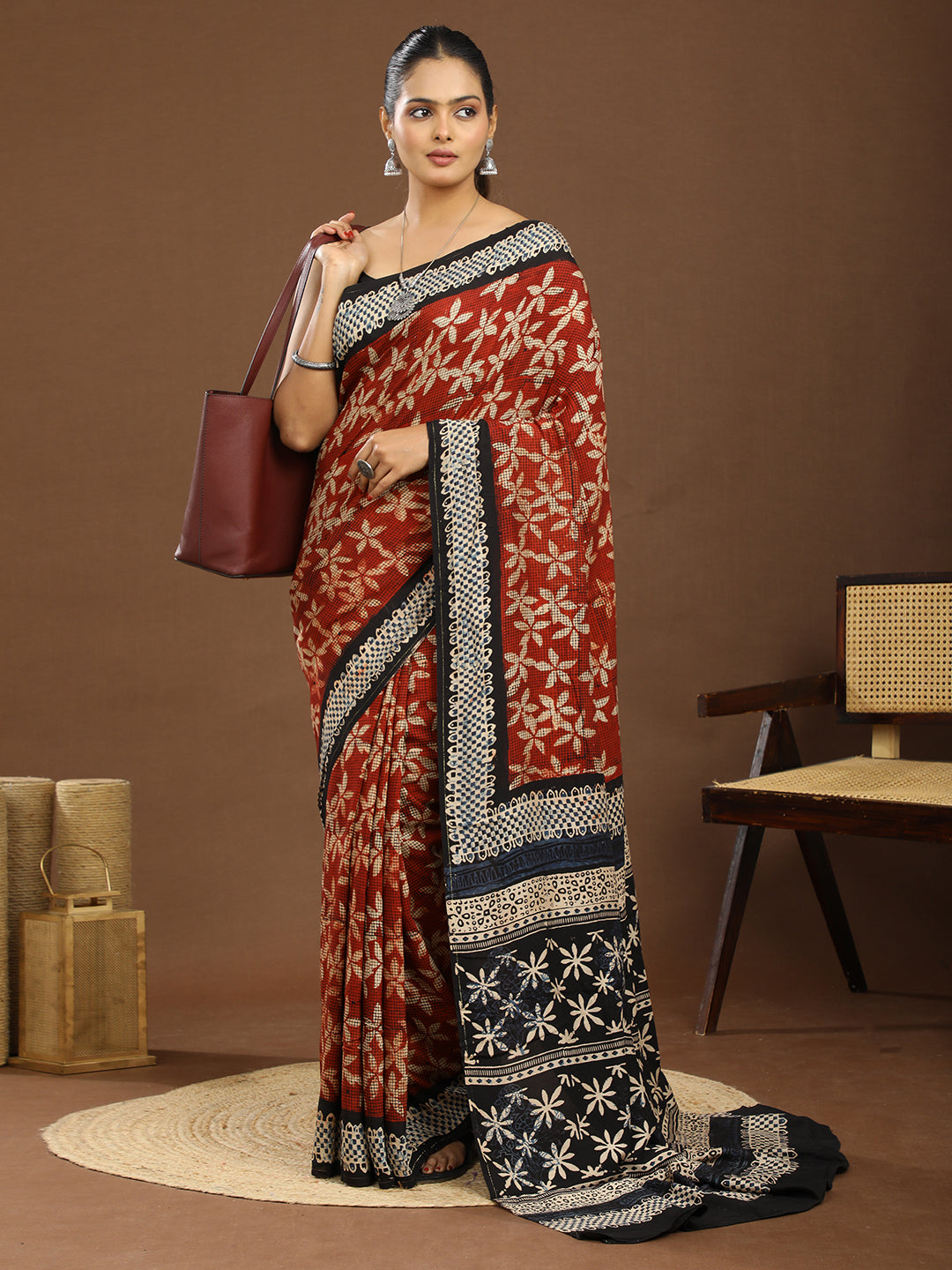 Karmakari Multicolored Ajrakh Saree