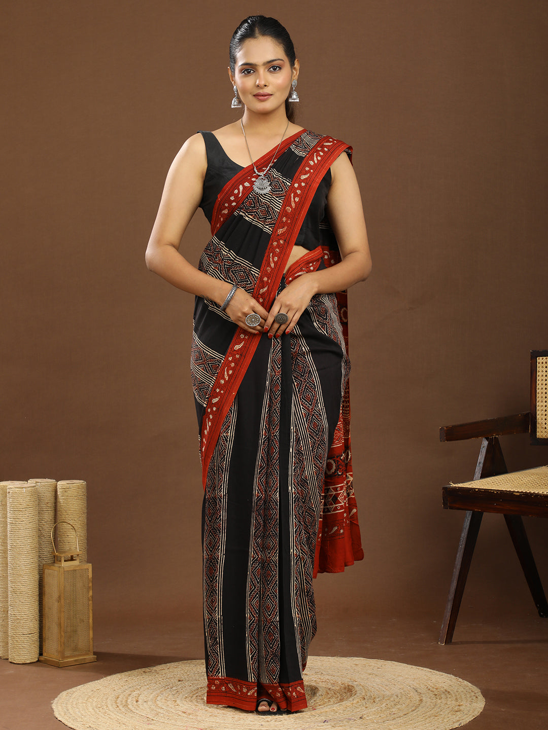 Karmakari Multicolored Ajrakh Saree