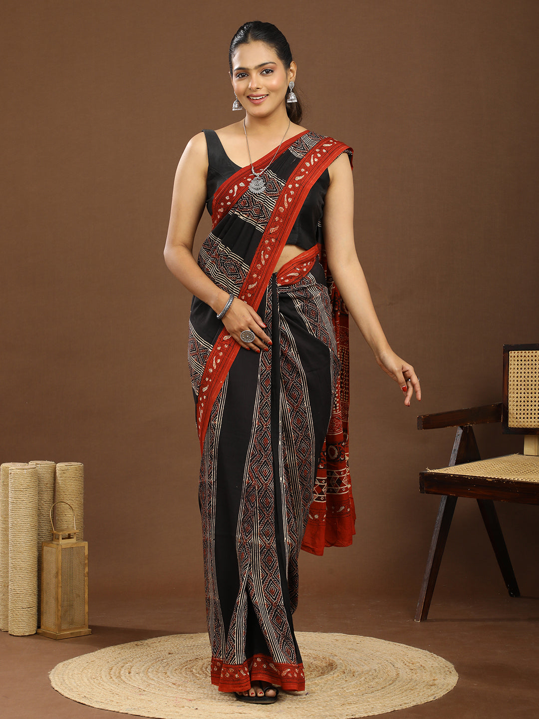 Karmakari Multicolored Ajrakh Saree