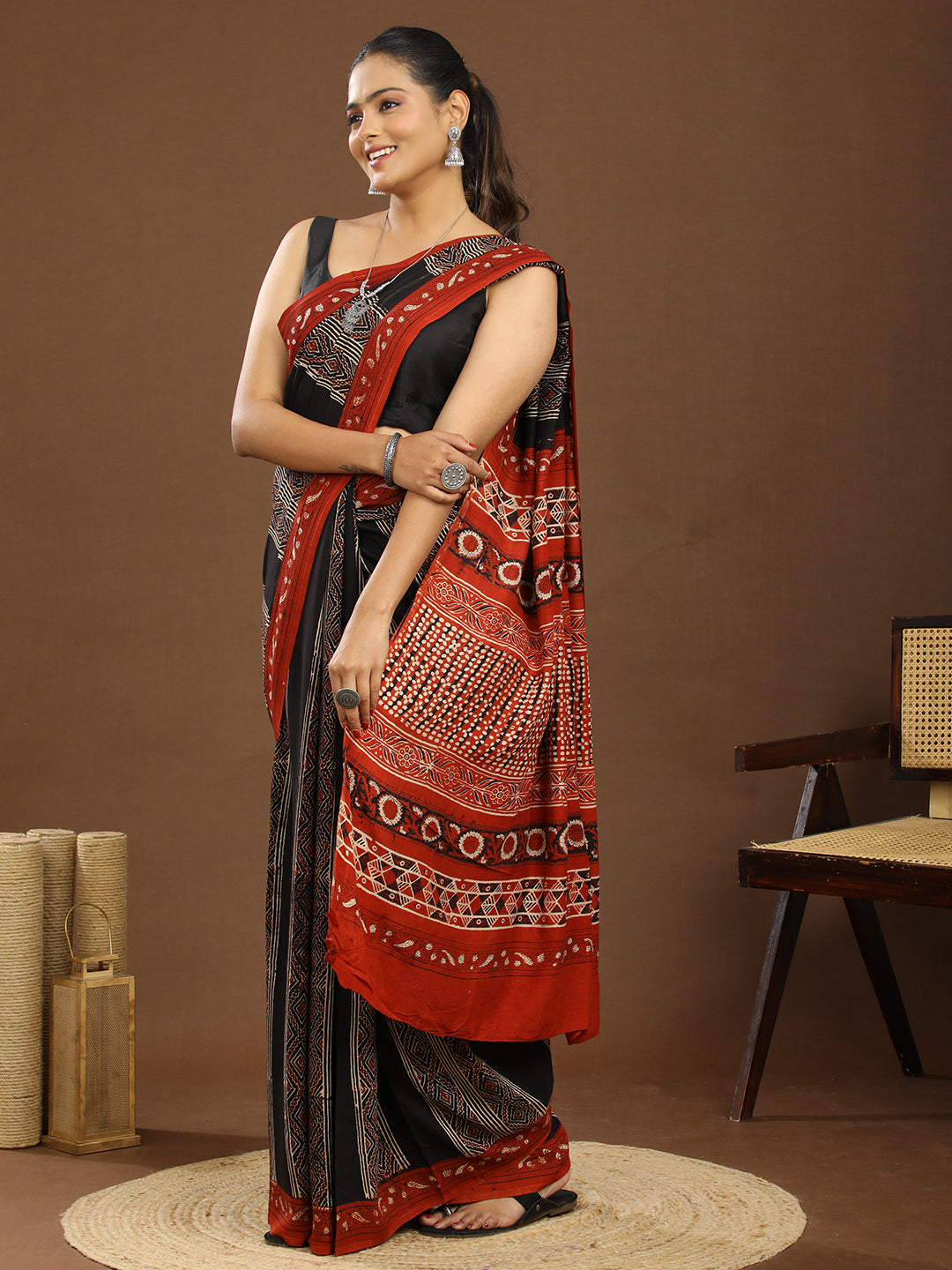 Karmakari Multicolored Ajrakh Saree