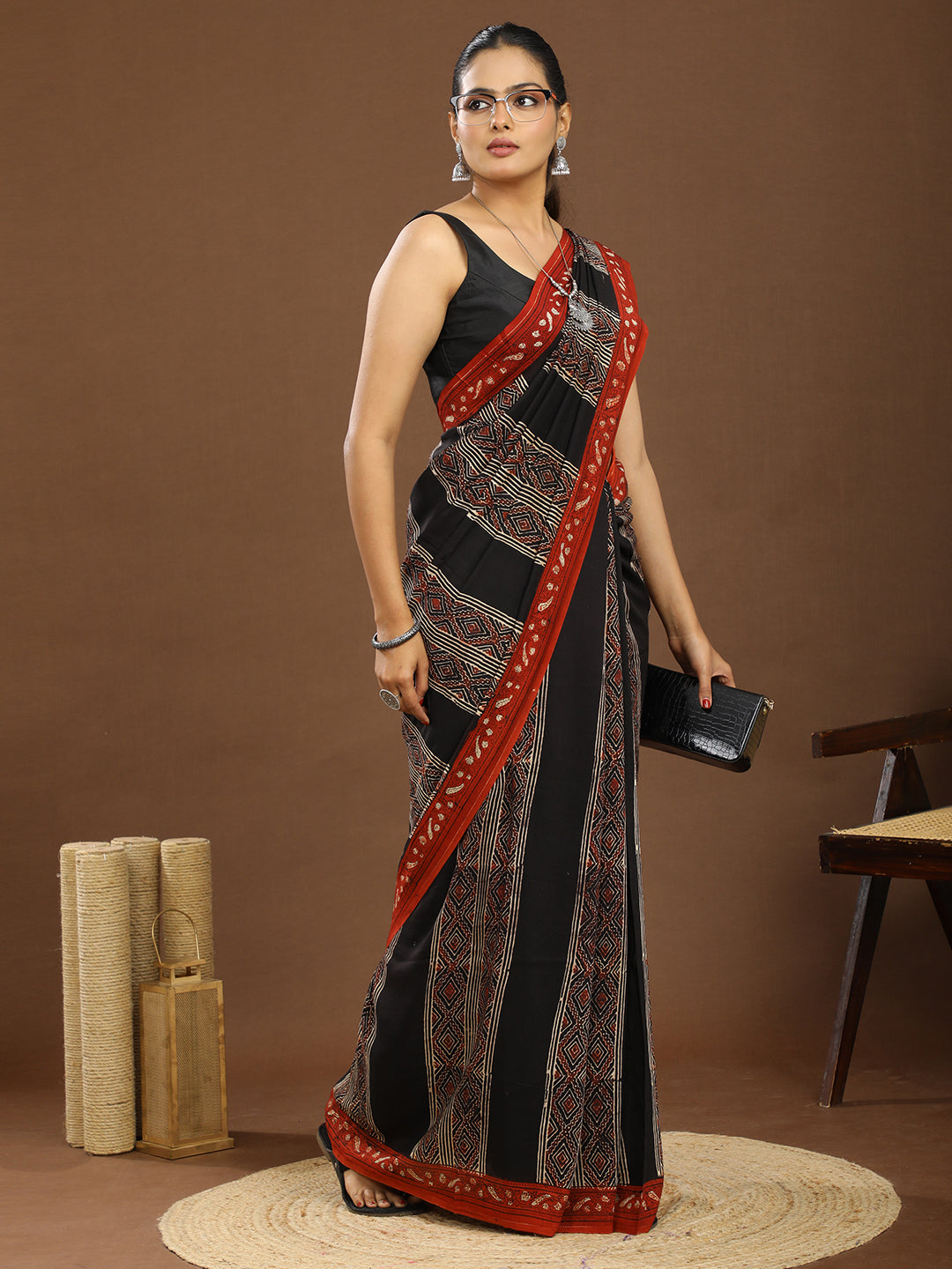 Karmakari Multicolored Ajrakh Saree