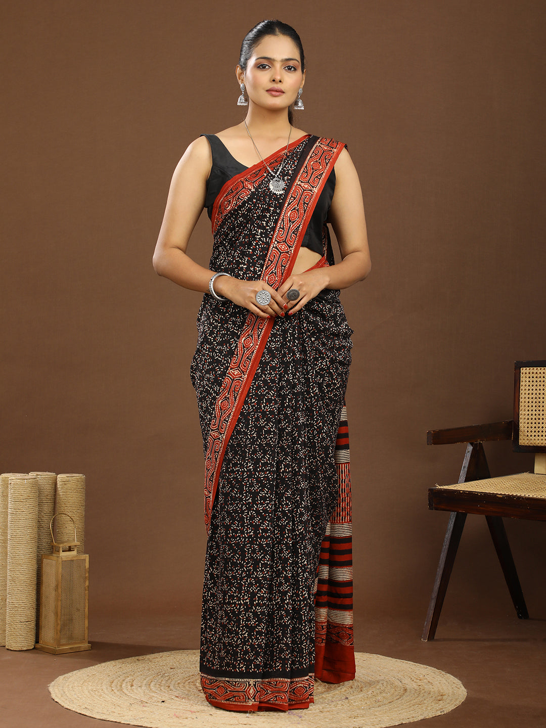 Karmakari Multicolored Ajrakh Saree