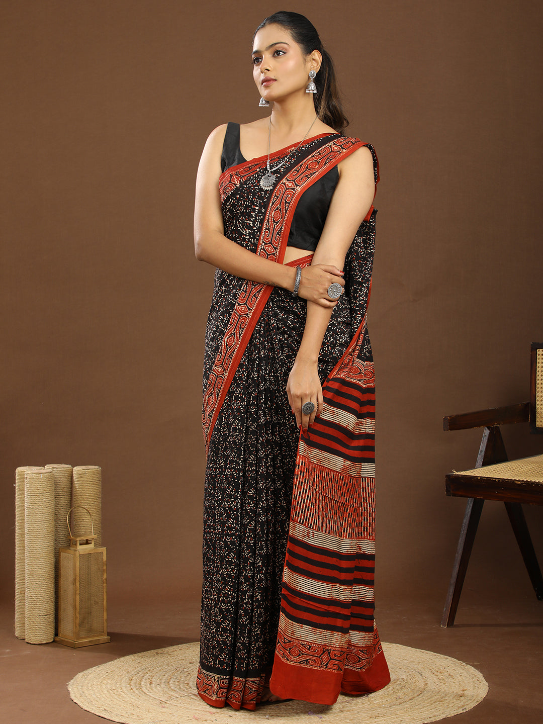 Karmakari Multicolored Ajrakh Saree