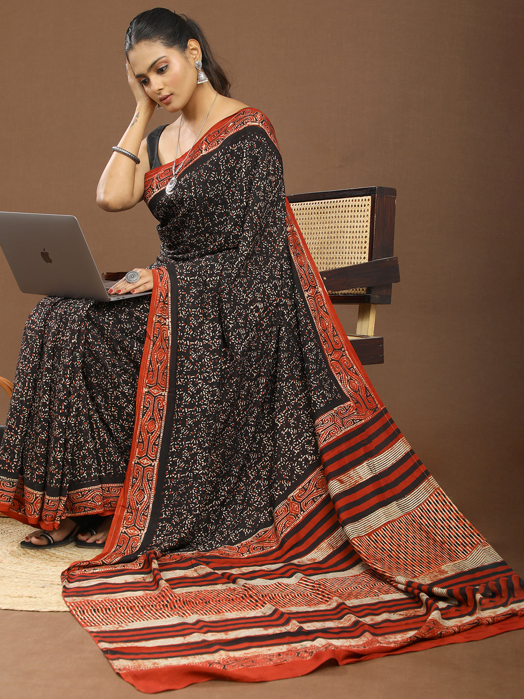 Karmakari Multicolored Ajrakh Saree