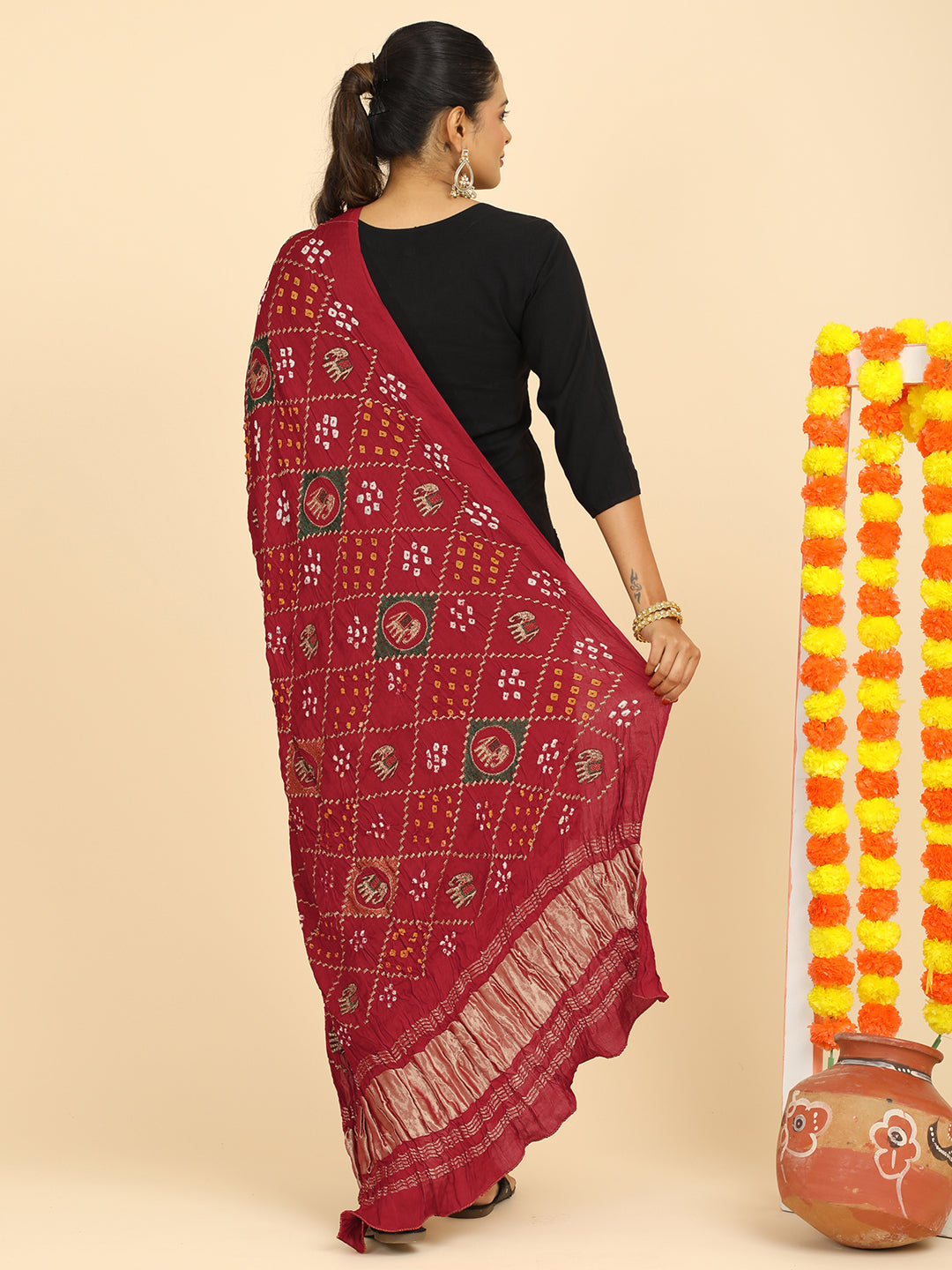 Gajgamini Red Bandhini Dupatta