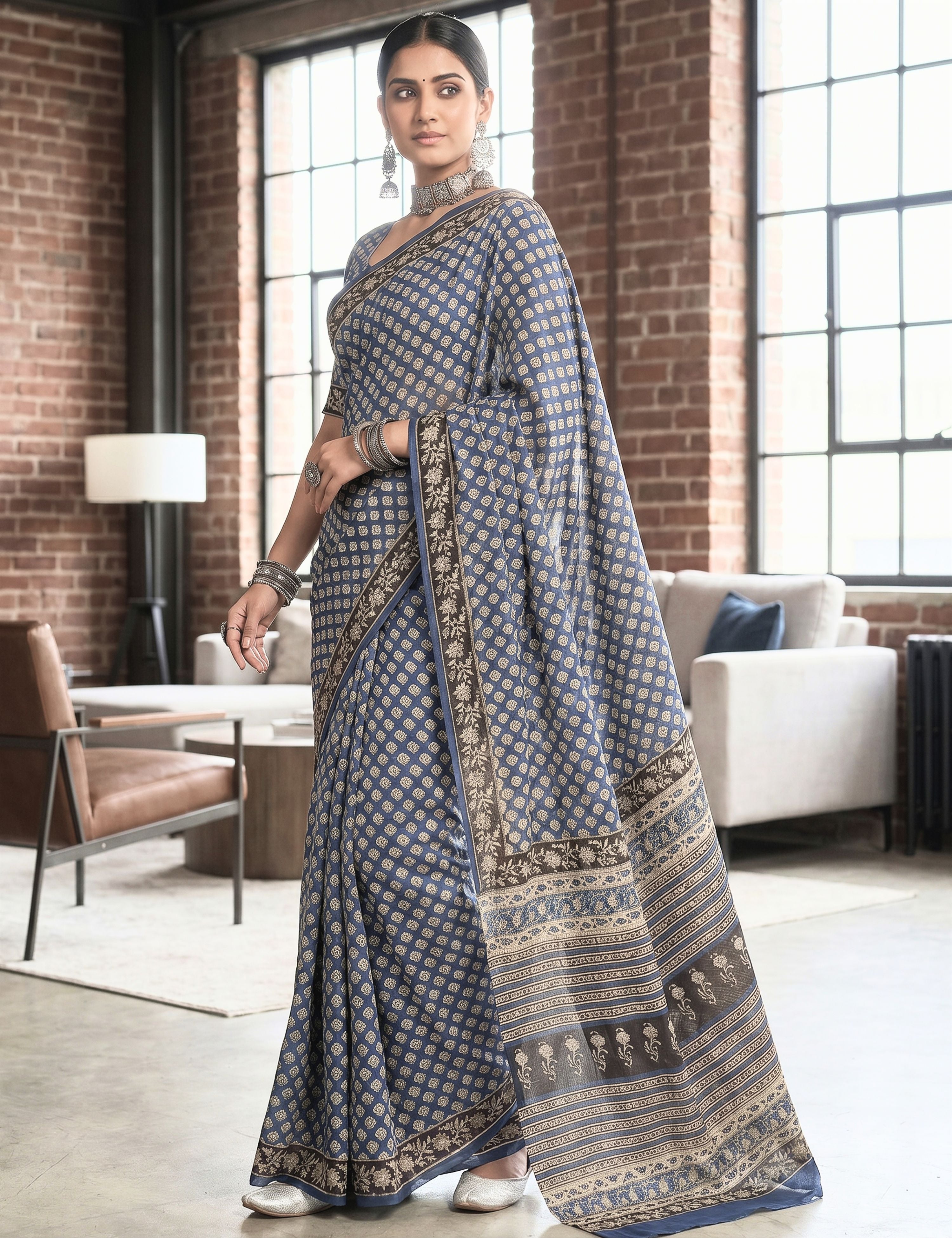 Chaya Indigo Bagru Saree
