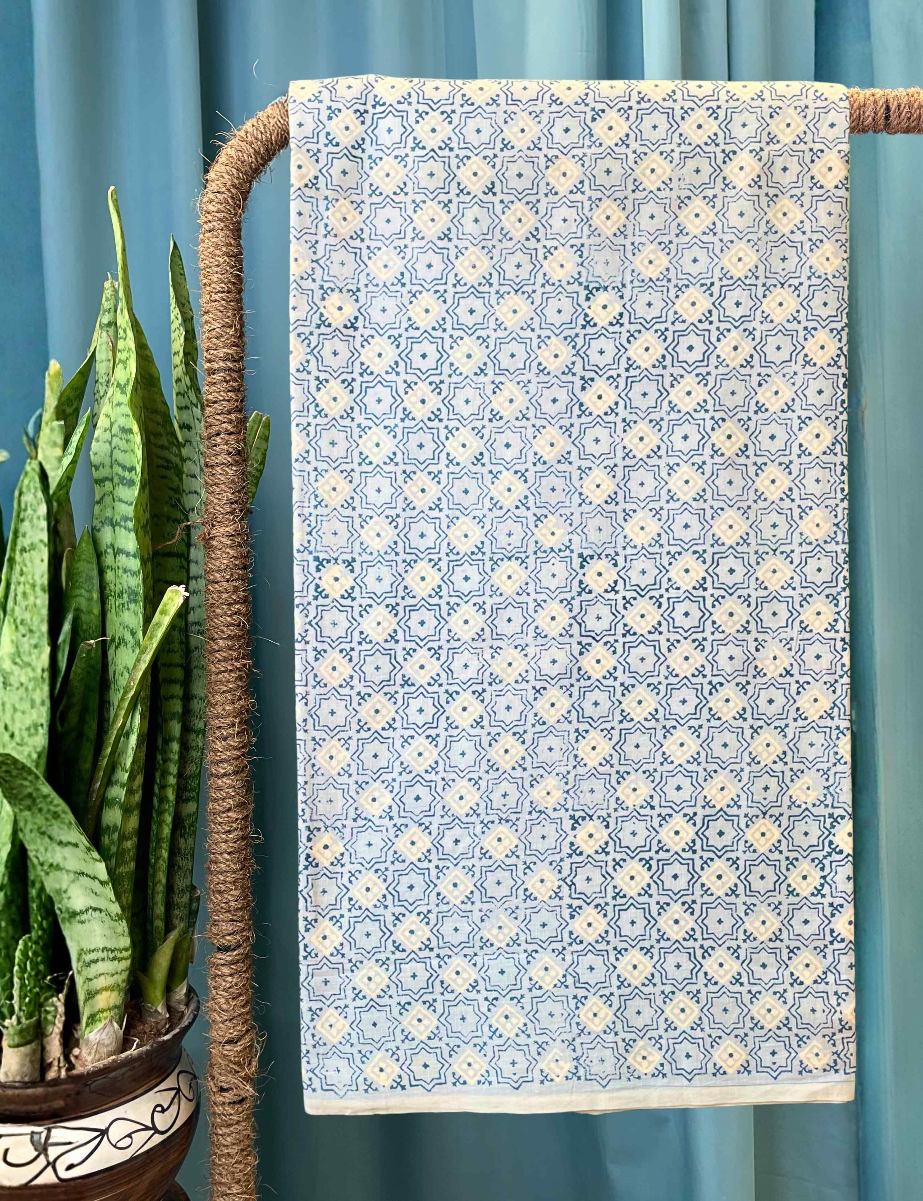 Powder Blue Bagru Fabric