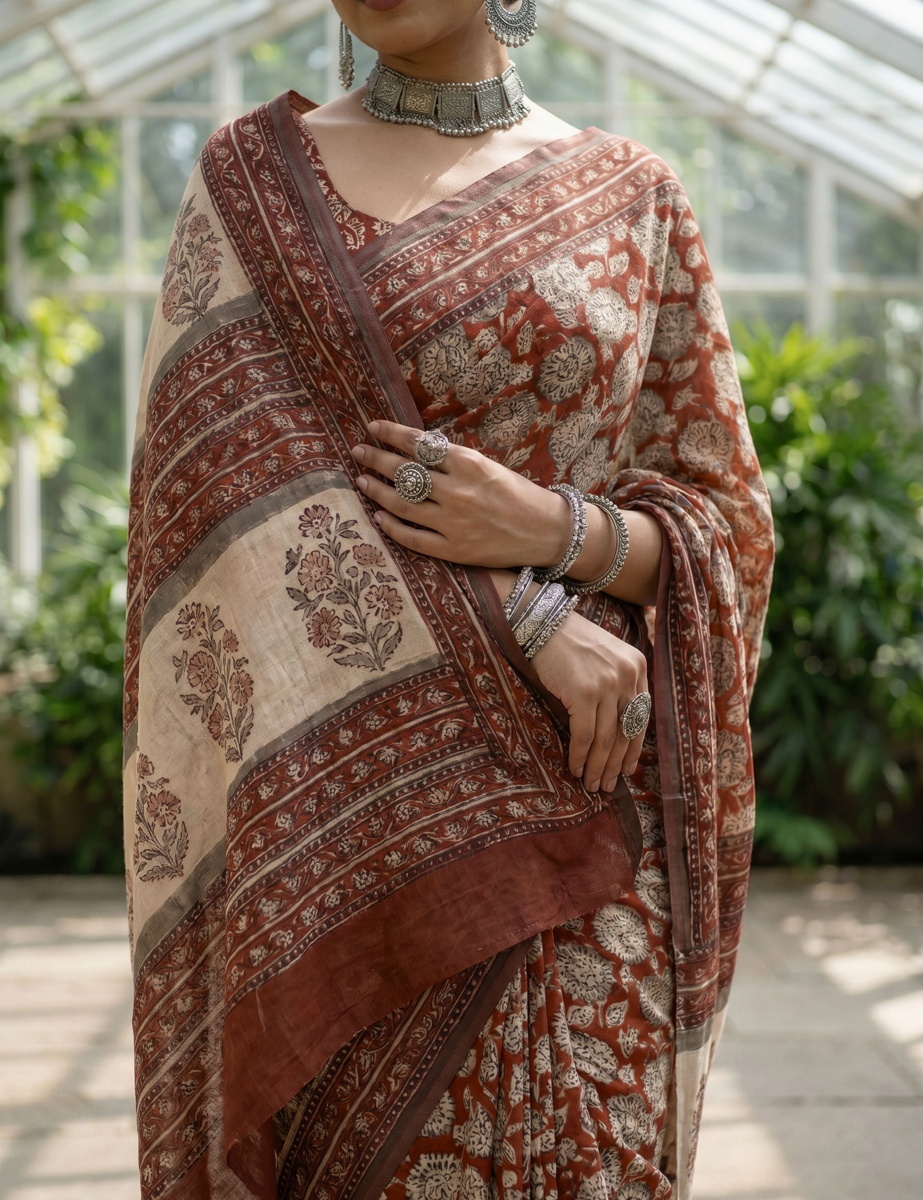 Indus Red Bagru Saree