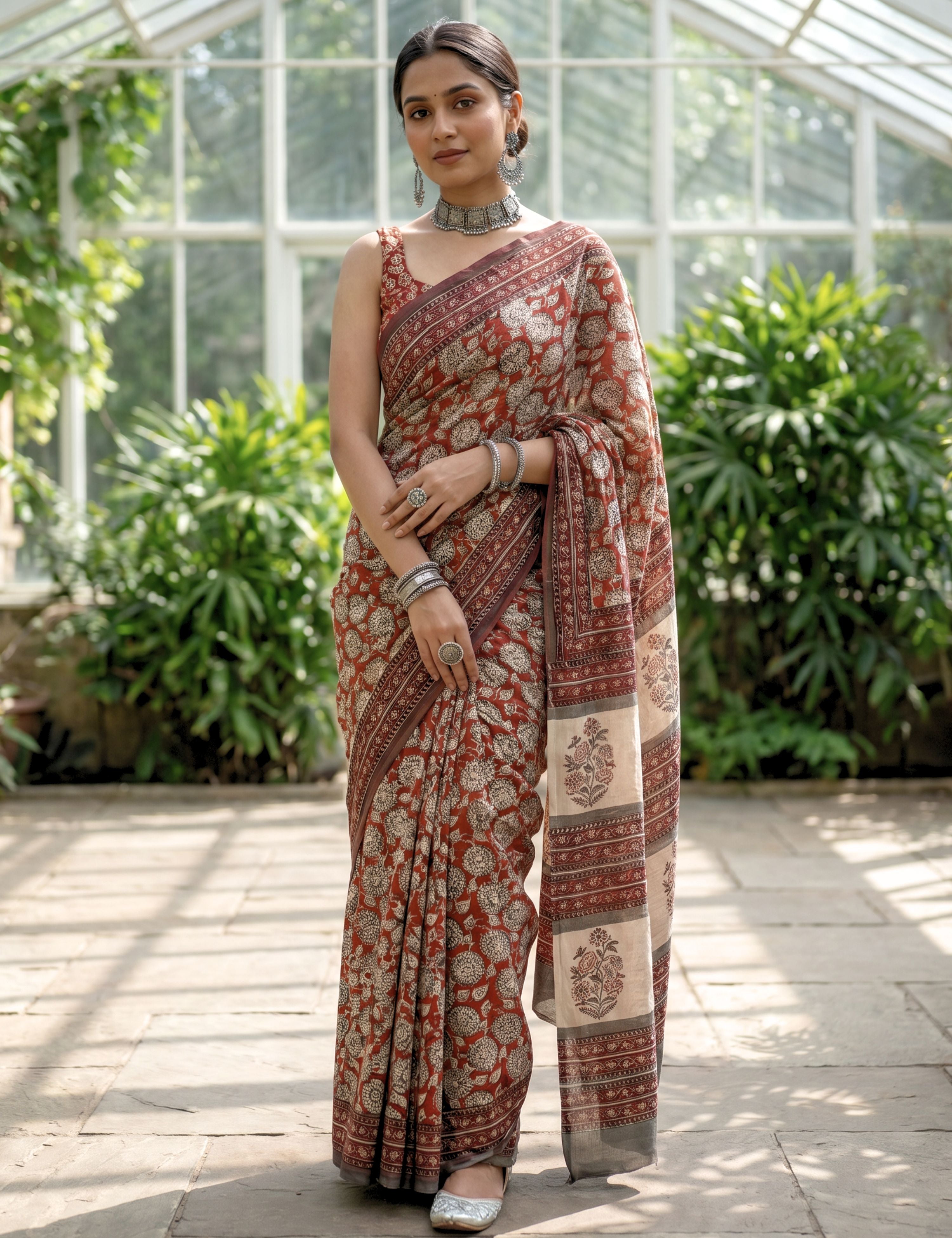 Indus Red Bagru Saree