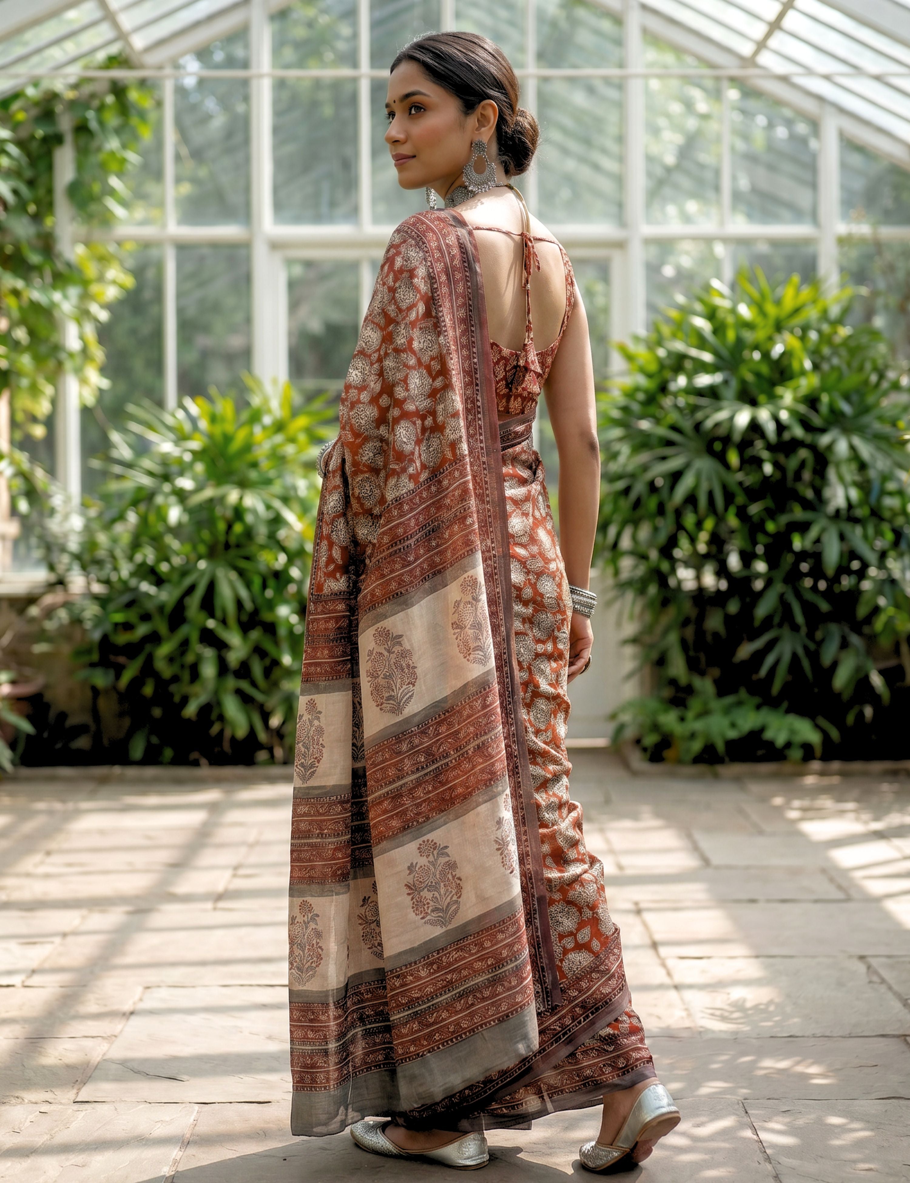 Indus Red Bagru Saree