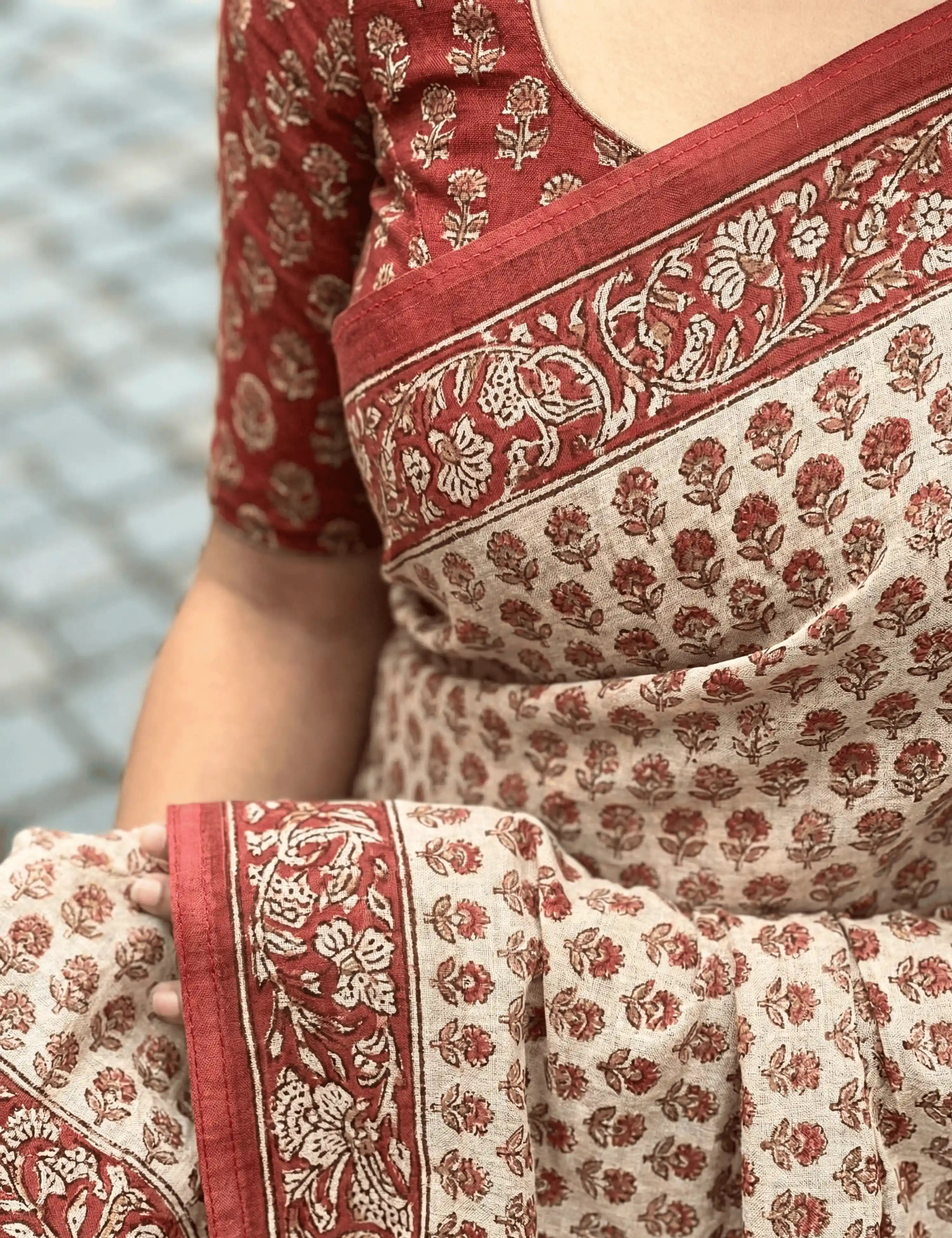 Indus Beige Bagru Saree