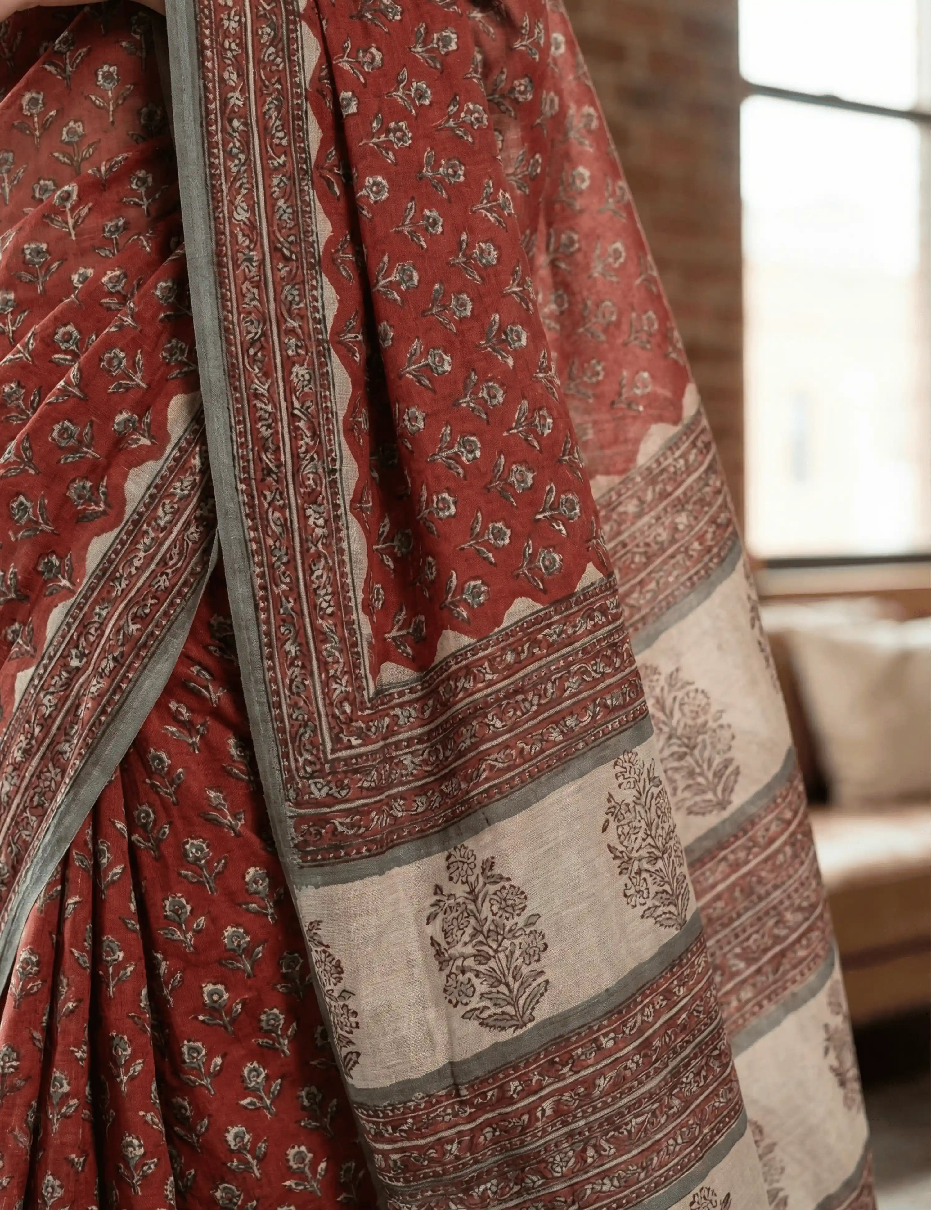Indus Red Bagru Saree