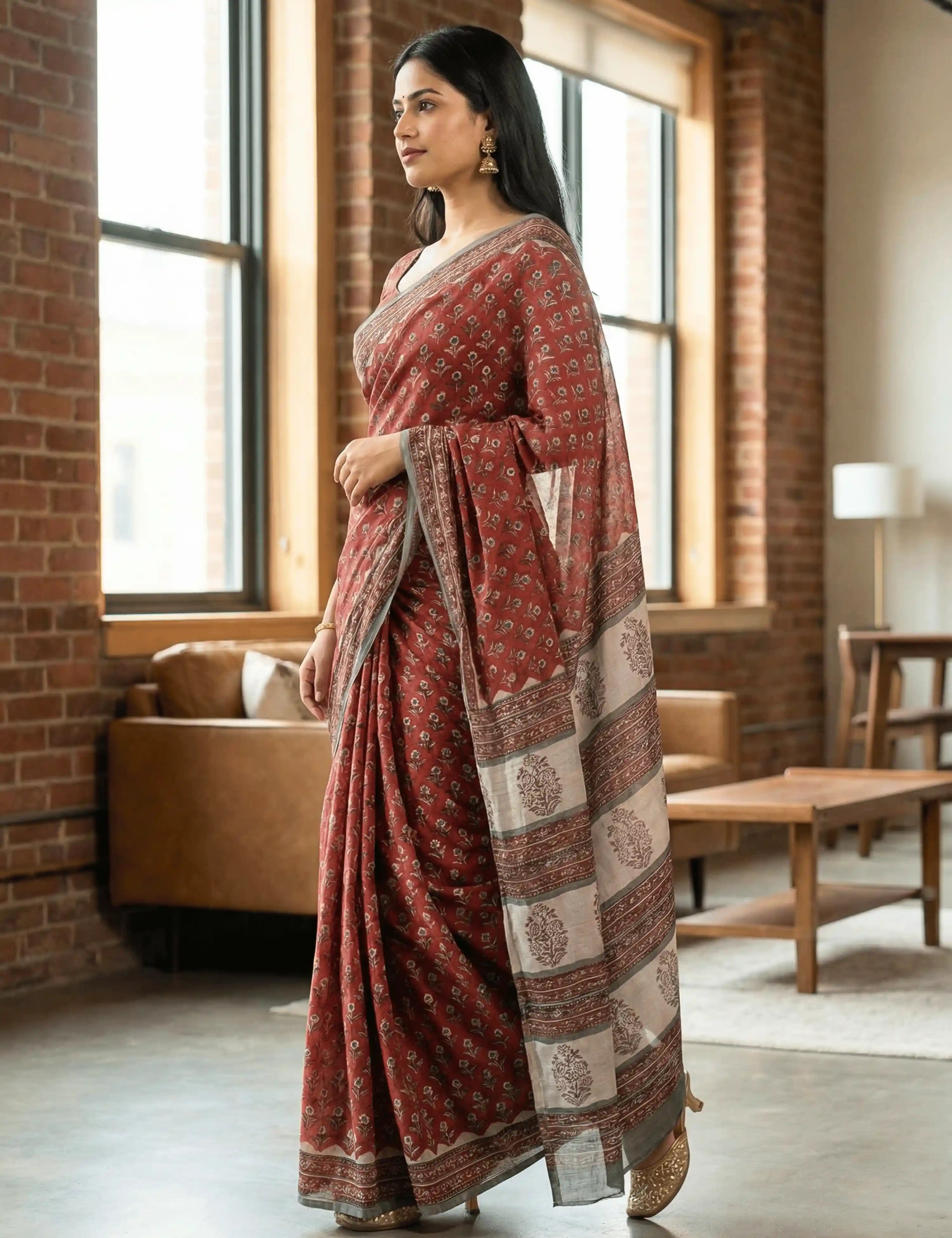 Indus Red Bagru Saree