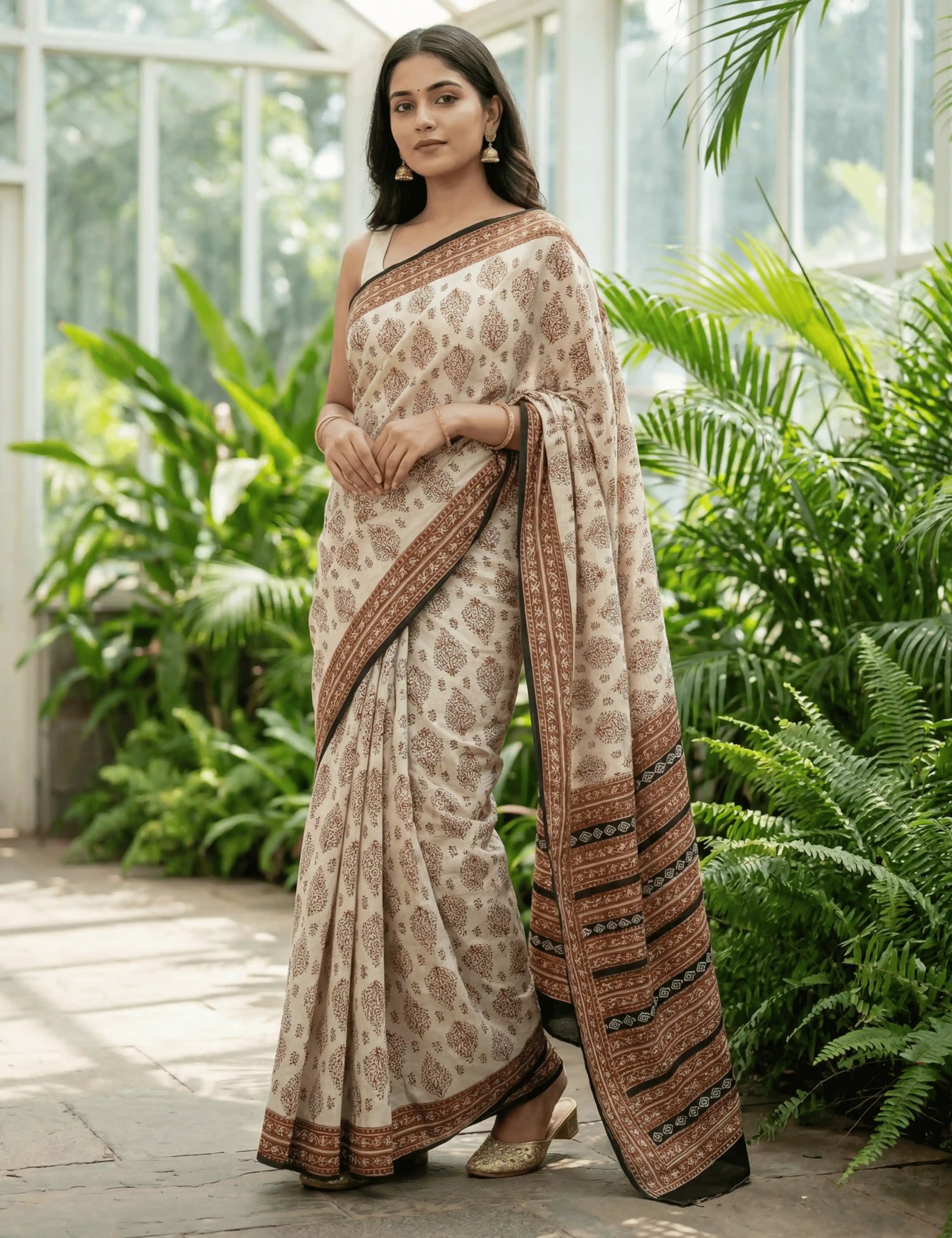 Indus Beige Bagru Saree