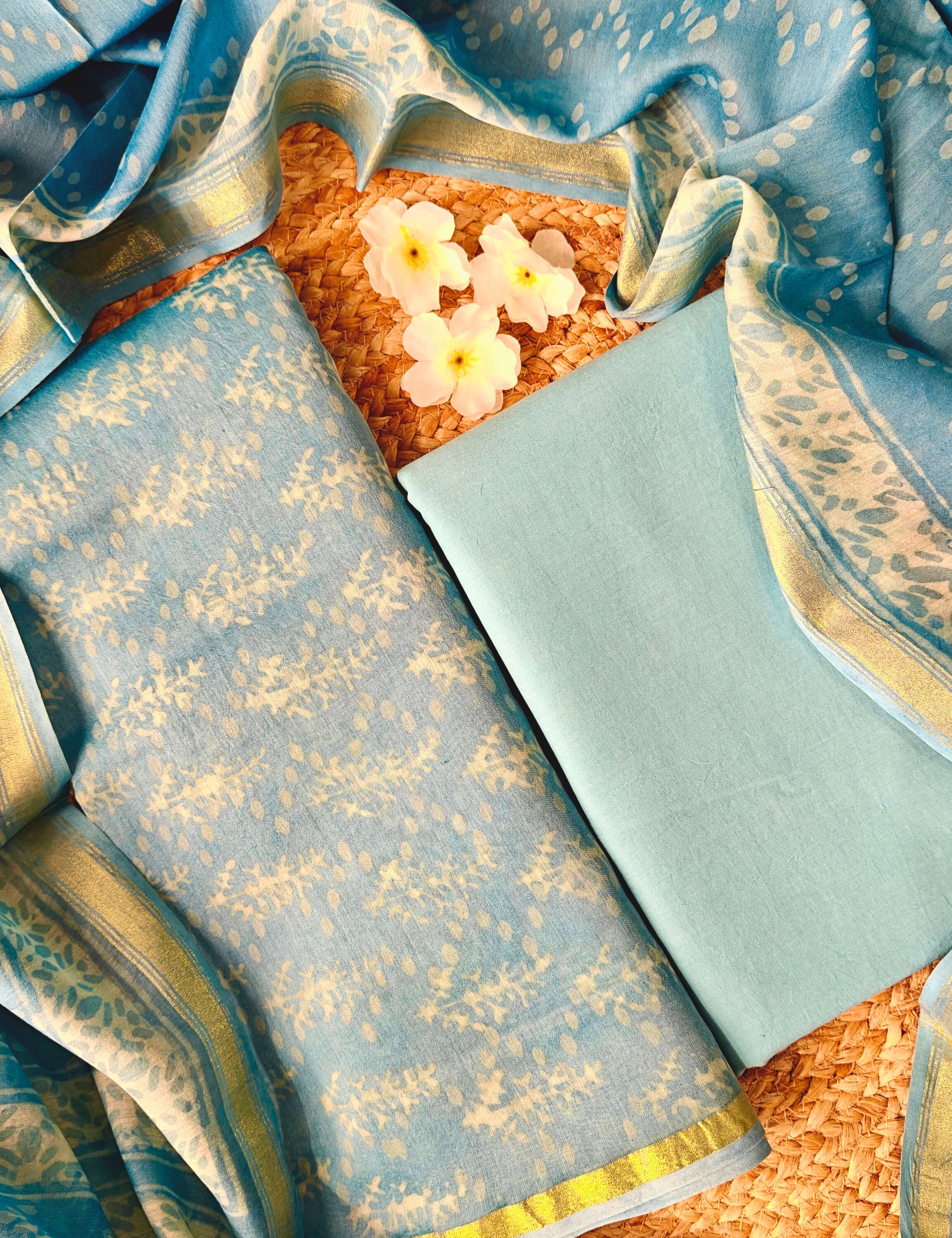 Chitra Blue Bagru Dress Material