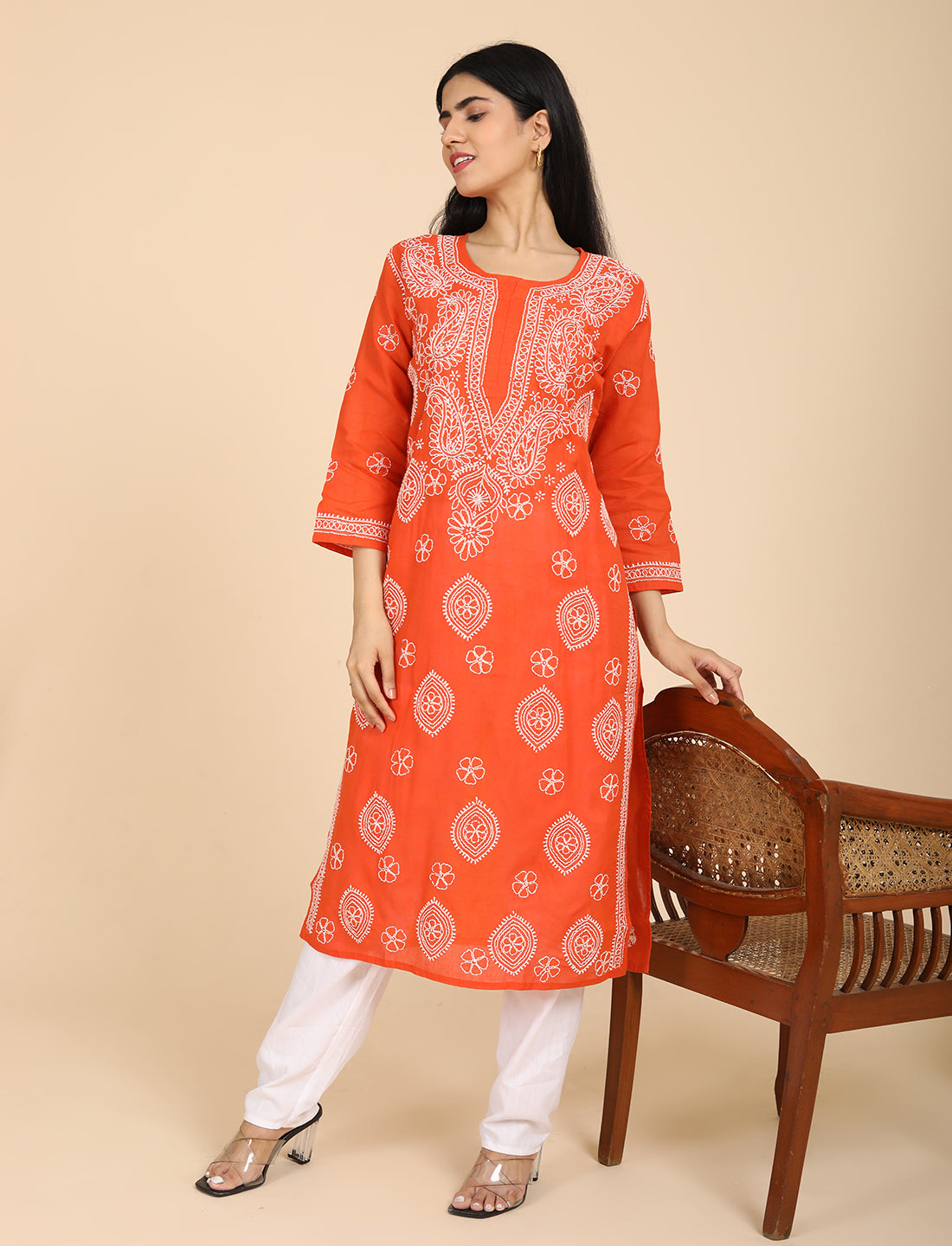 Imtizaj Orange Chikankari Kurta