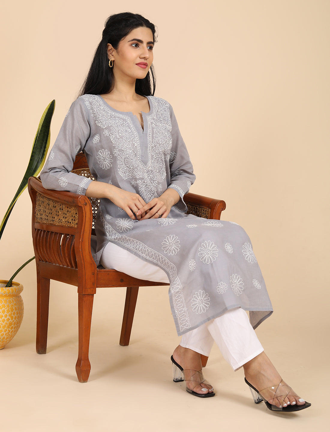 Naqsh Grey Chikankari Kurta