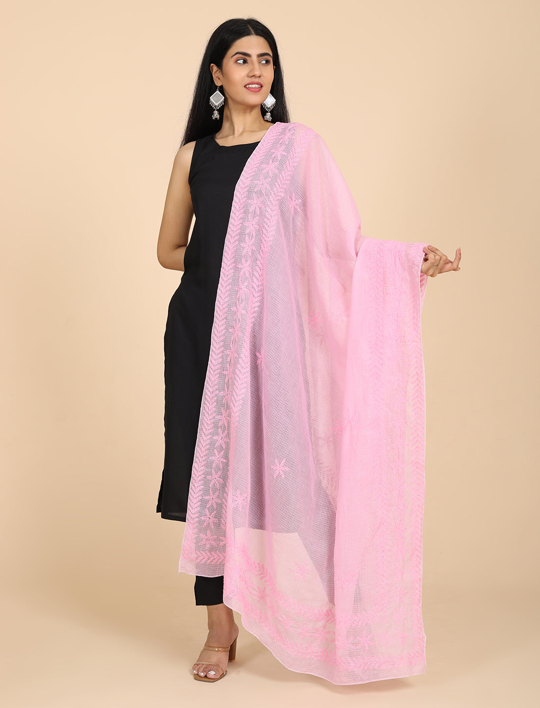 Shifa Pink Chikankari Dupatta