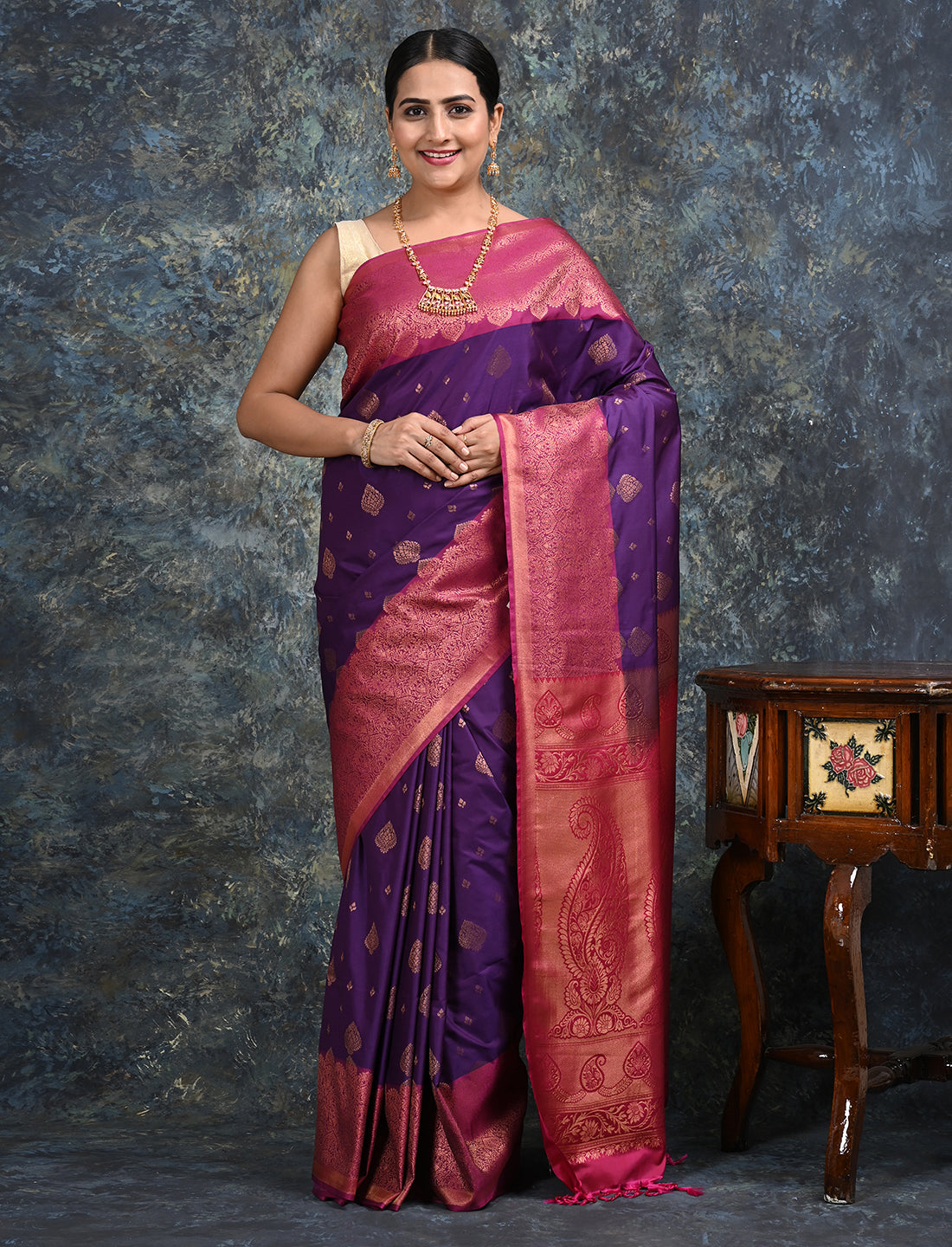 Anandya Purple Soft Semi Silk Saree