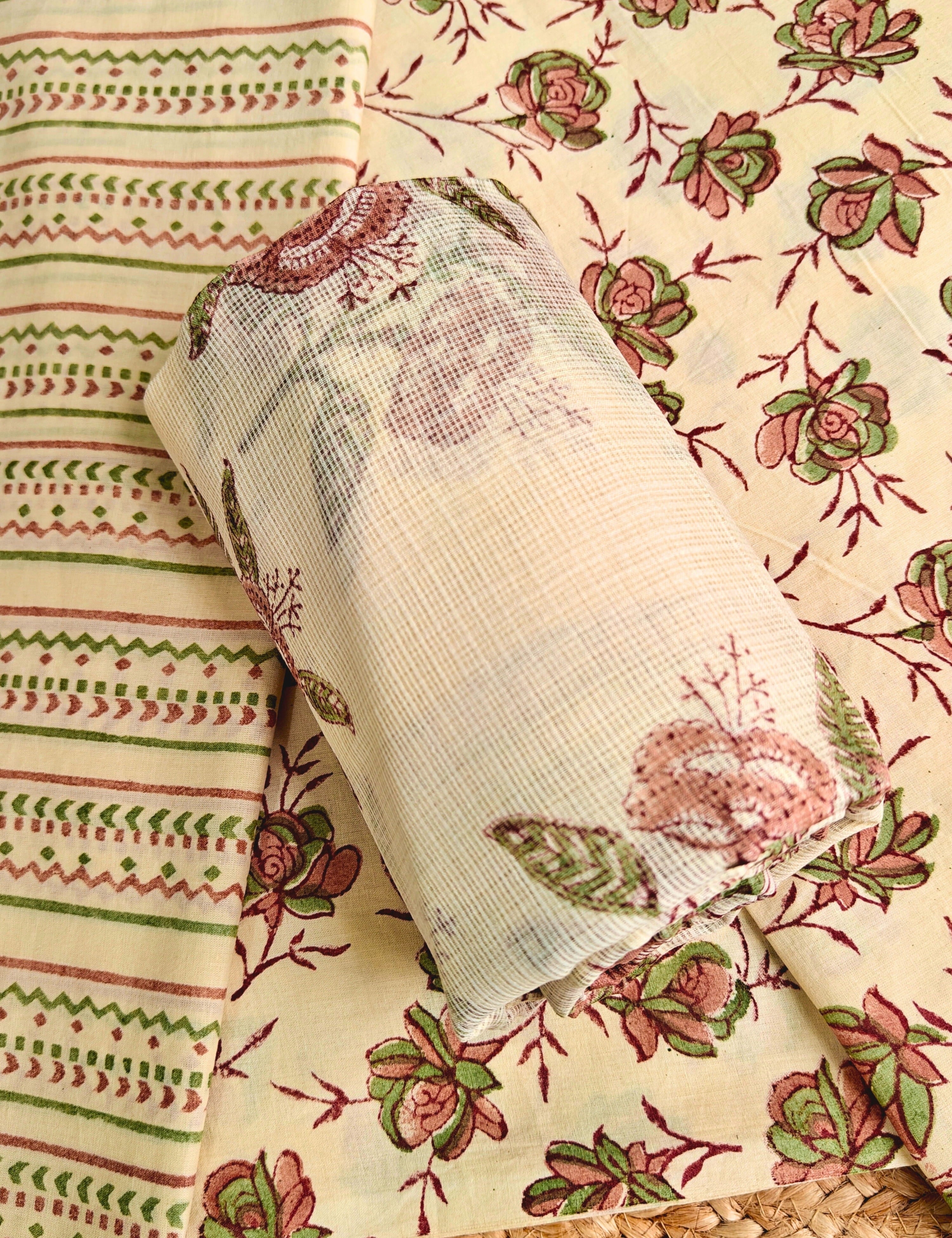 Bagicha off-white Bagru Dress Material