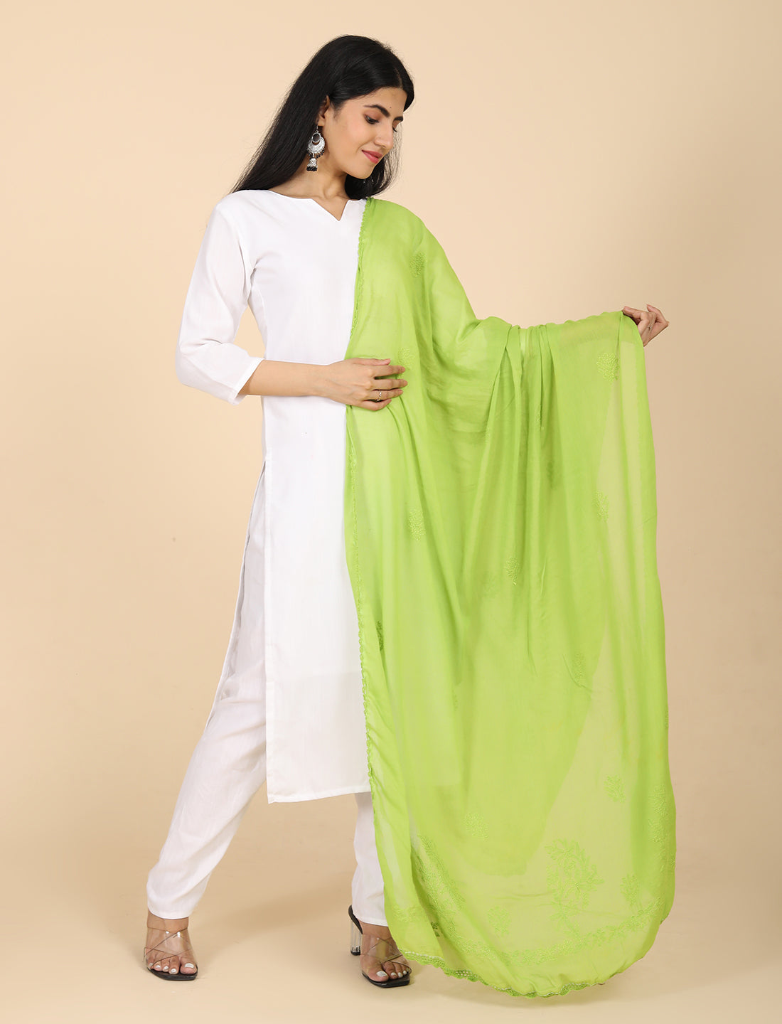 Ada Green Chikankari Dupatta