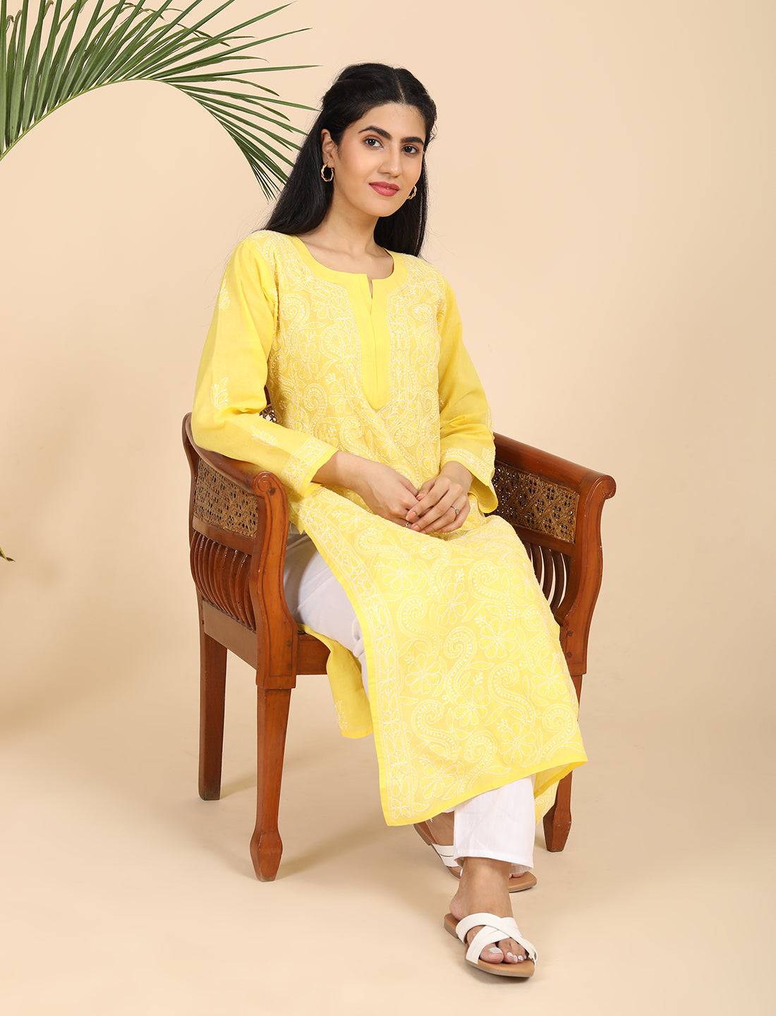 Shabika Yellow Chikankari Kurta